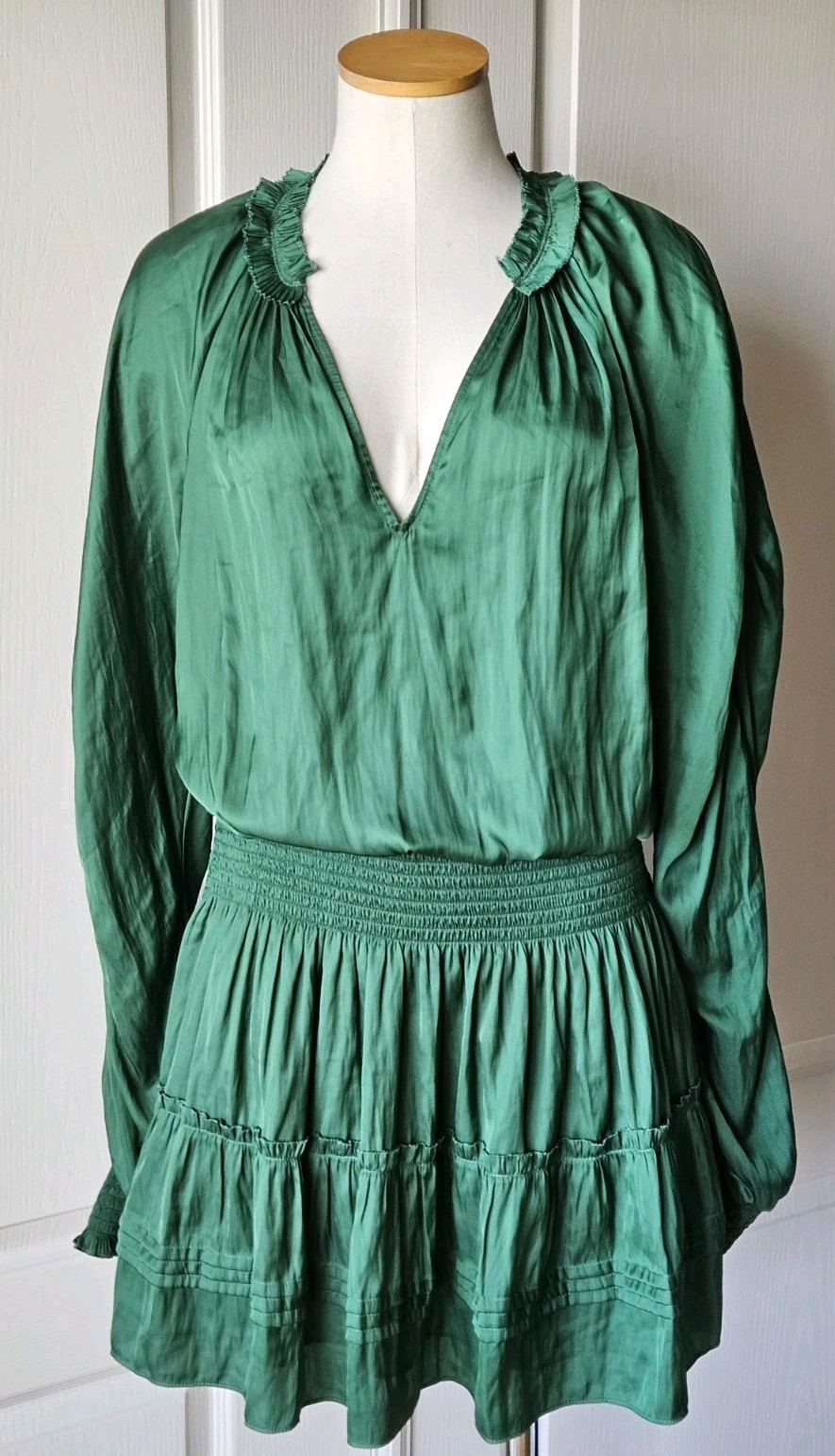 NEW Ramy Brook Size L Large Green Coralyn Blouson Mini Dress Long Sleeves NWT