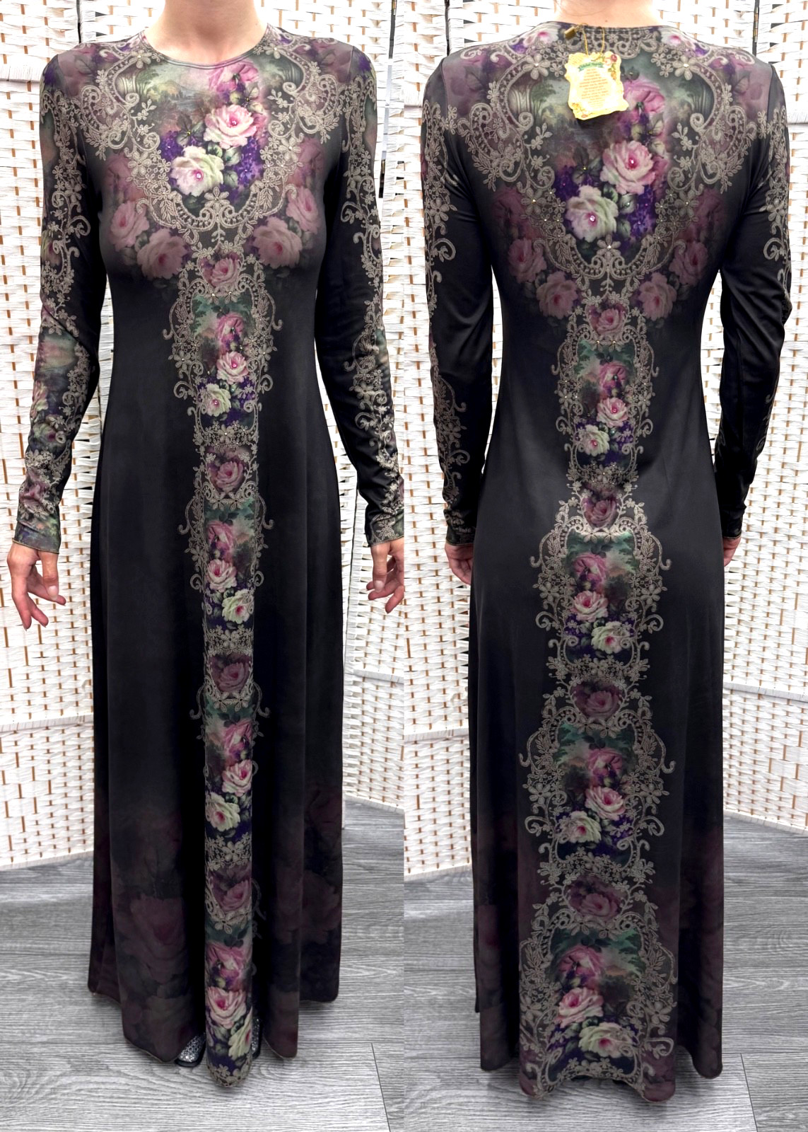 Michal Negrin Full Length Flowers With Crystal Elegant Dress Size -S –