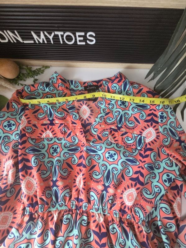 Geometric Paisley Pink/Blue Print 3/4 Sleeve Elastic Waist Midi Summer Dress S