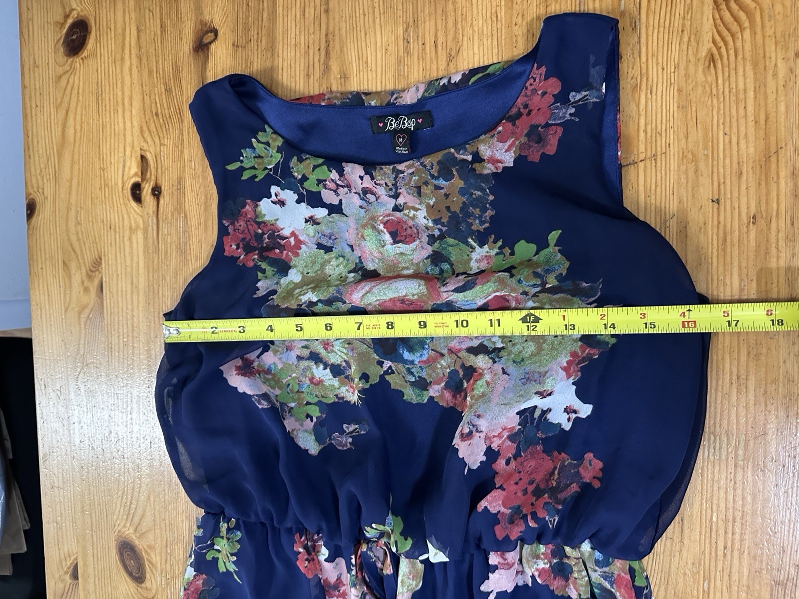 BeBop Blue Floral Chiffon Sleeveless Mini Dress Elastic Waist Size M Boho flowy