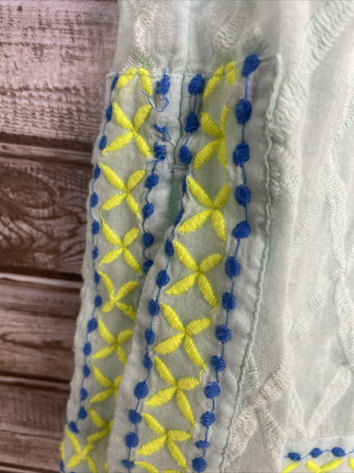 Vineyard Vines Blue Yellow Lined Cotton Embriodered Tunic Dress Sz XXS
