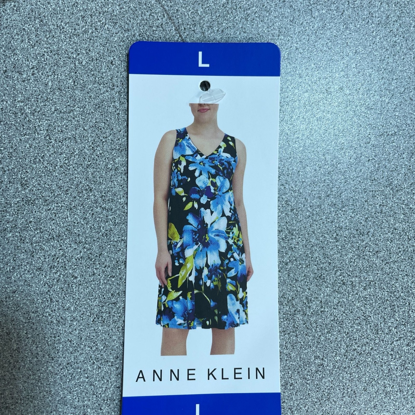 NWT Anne Klein Women’s L Blue Stretch Floral Sleeveless Knee Dress Multi B1414
