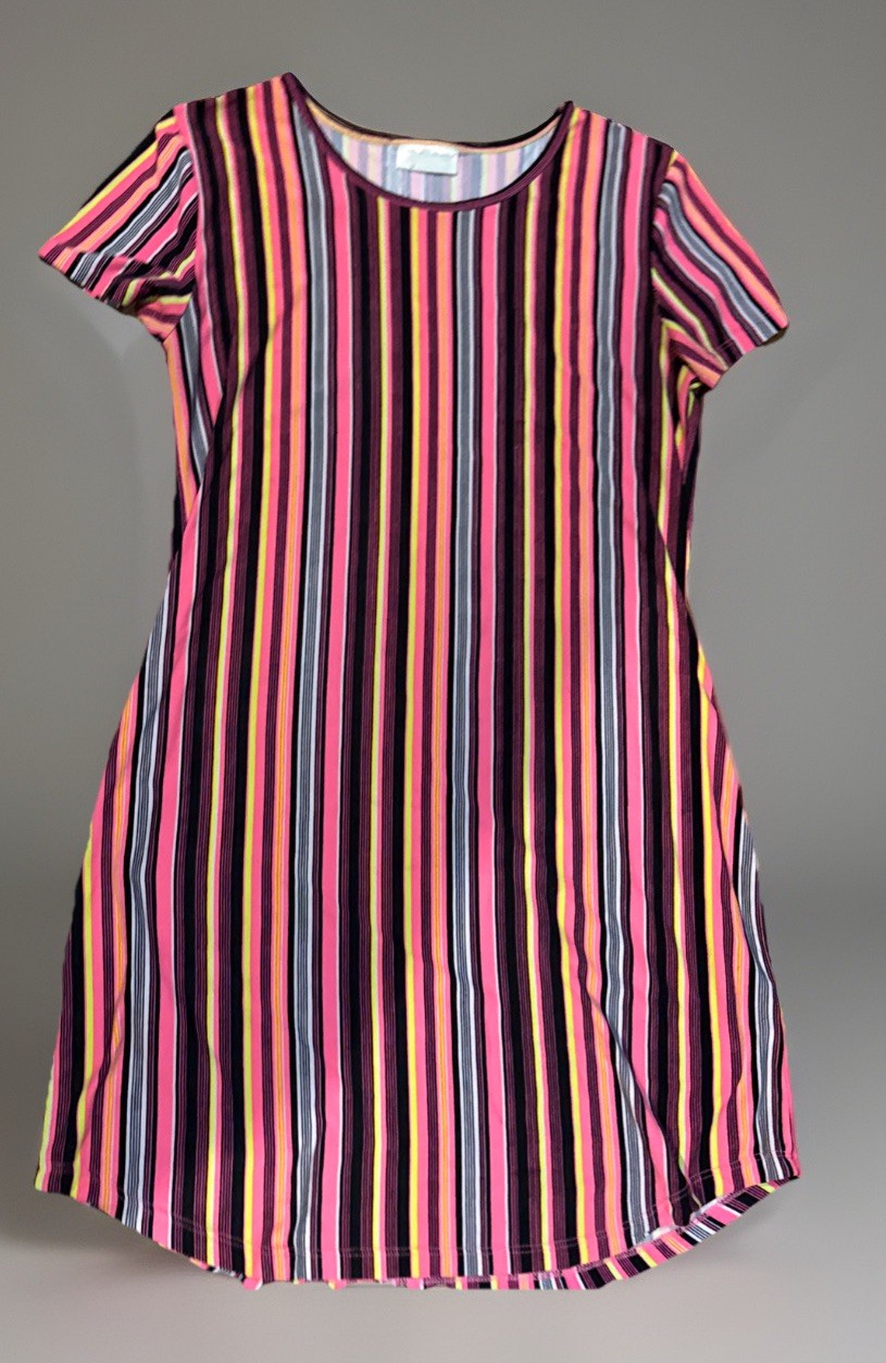 Women’s Comfortable Bright Colorful Striped T-shirt Dress SS Soft Medium