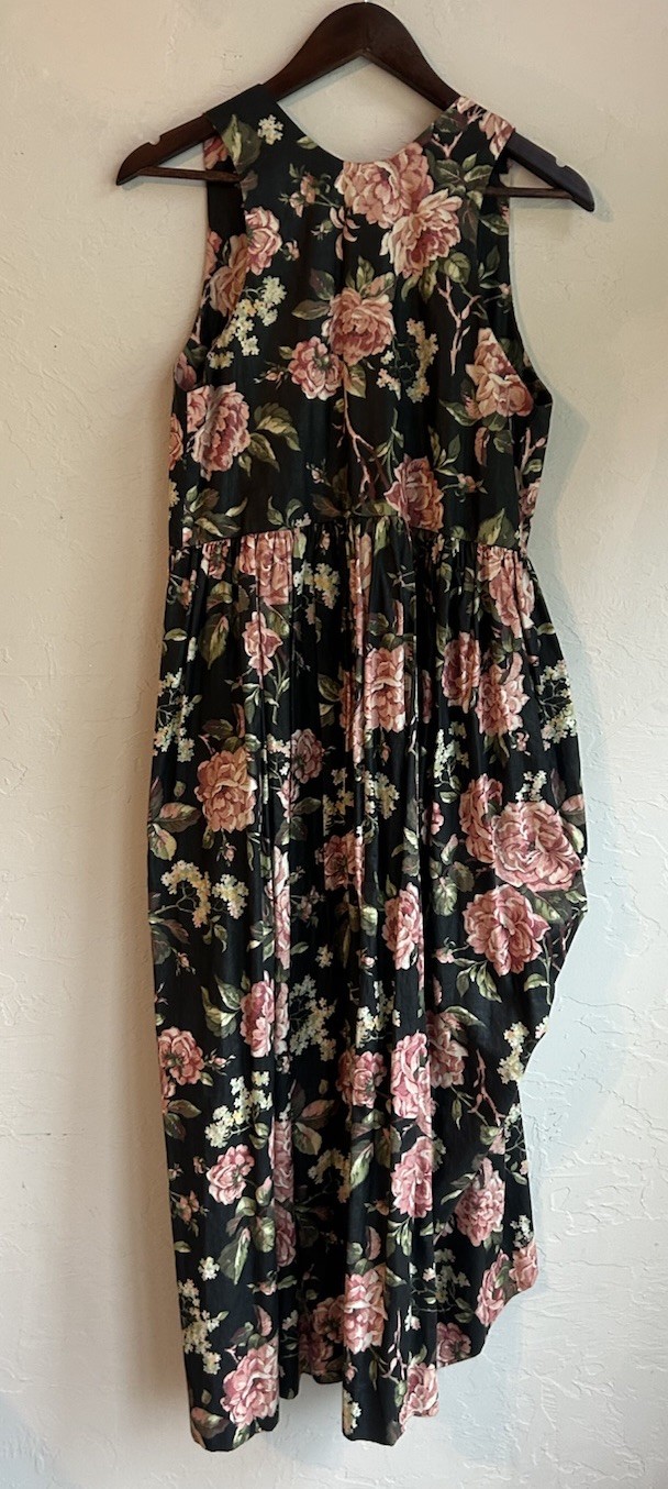 Vintage 80s 90s Pineapple Patch Overall Dress XS Midi Asymmetrical Cottagecore