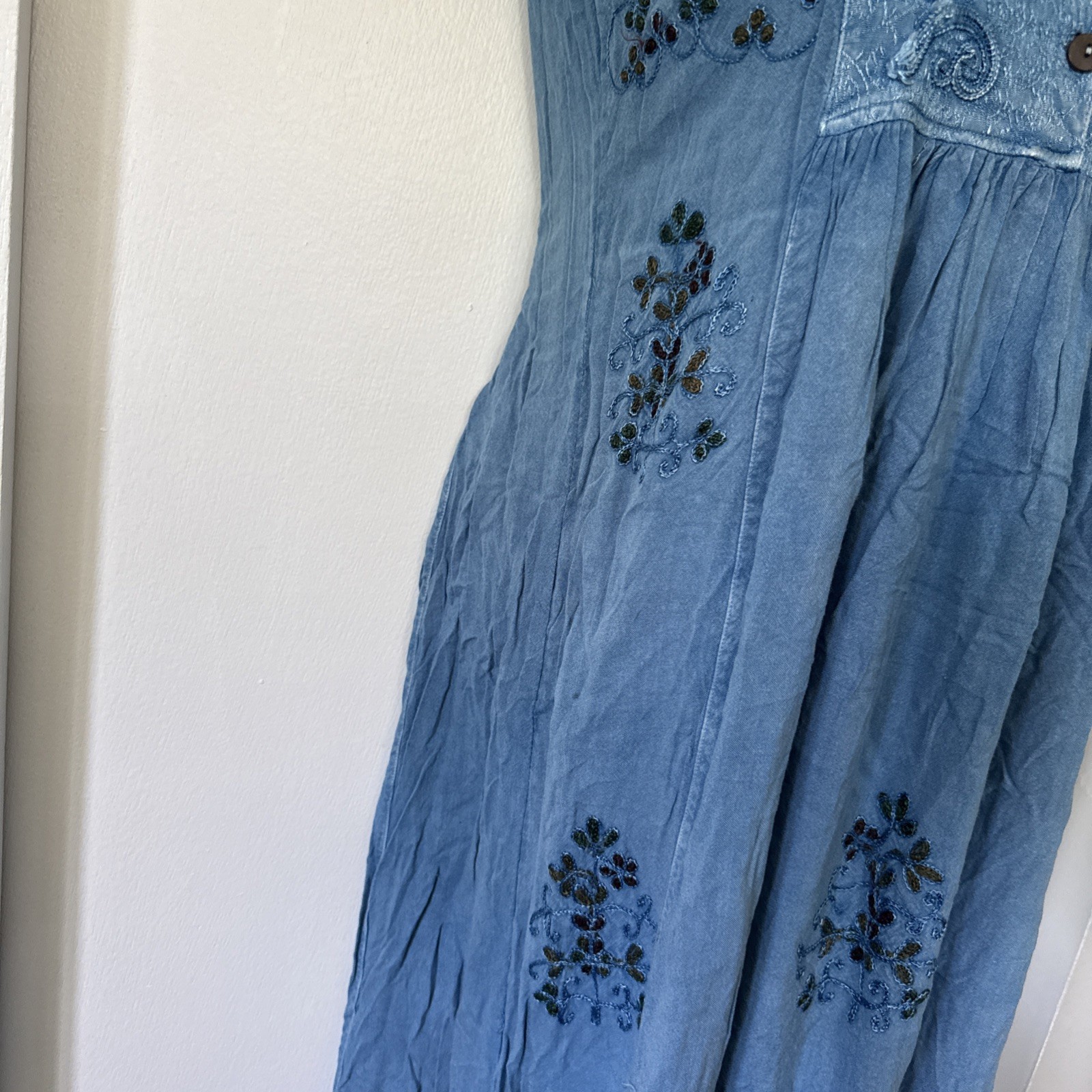 Scared Thread Vintage 90s Embroidered Tie Back Midi Dress One Size Fit Most