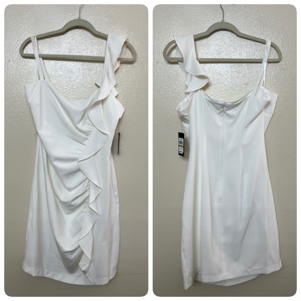 GUESS Spaghetti Strap Square Neck Short Cocktail Body Con Dress Sz 14 in White
