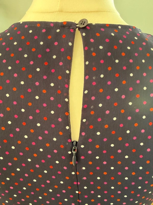HOBBS Navy Polka Dot Floaty Dress UK12 red pink white spots Cocktail Wedding