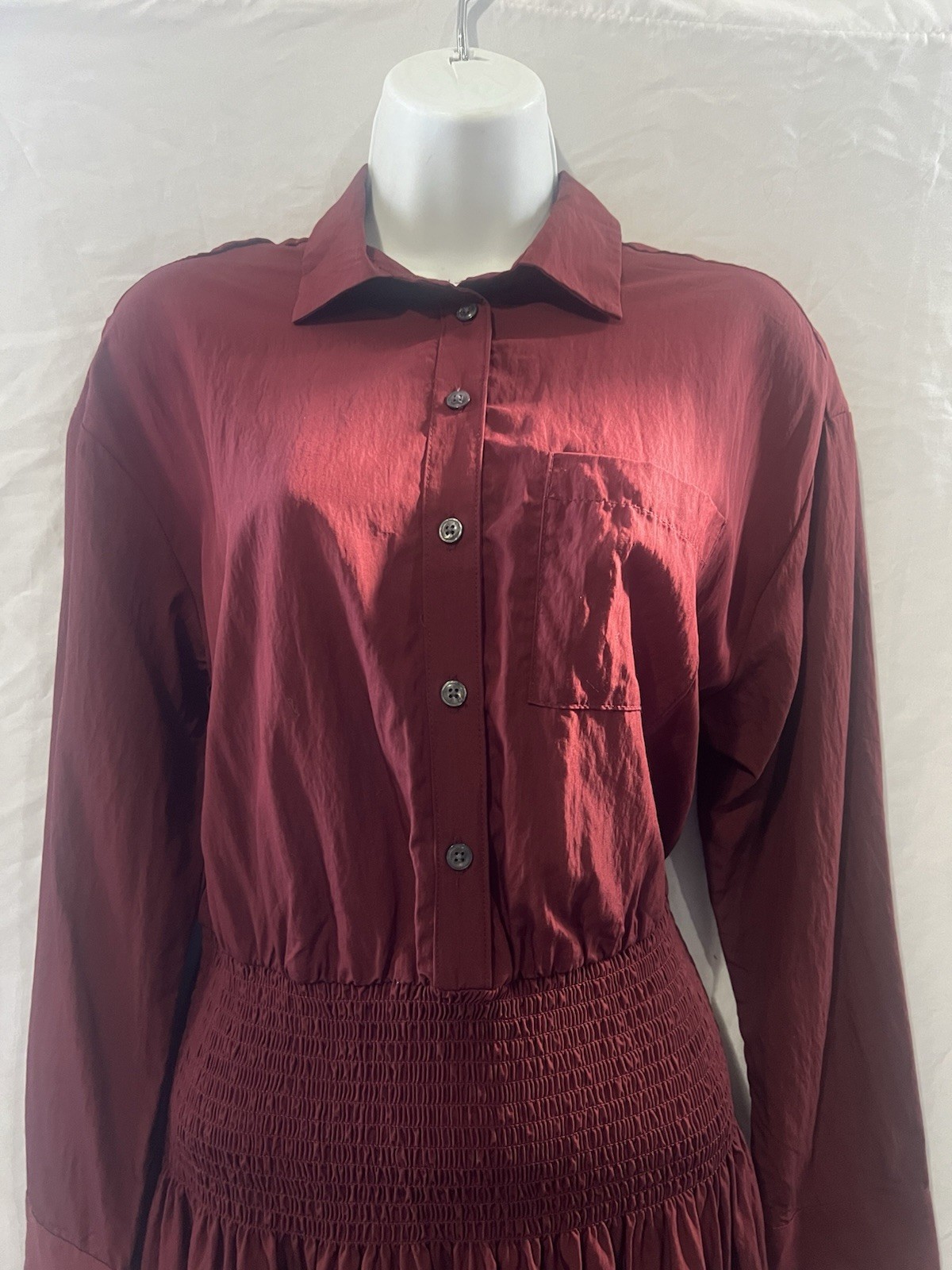 Women’s Collared Long Sleeve Smocked Midi Shirtdress – Future Collective Sz S