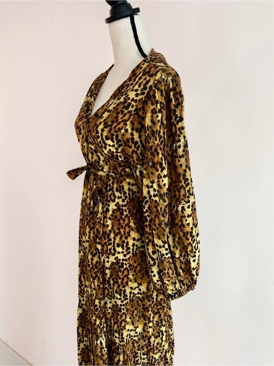 Anthropologie Carolina K Leopard Print Saffron Wrap Maxi Dress Sz Large