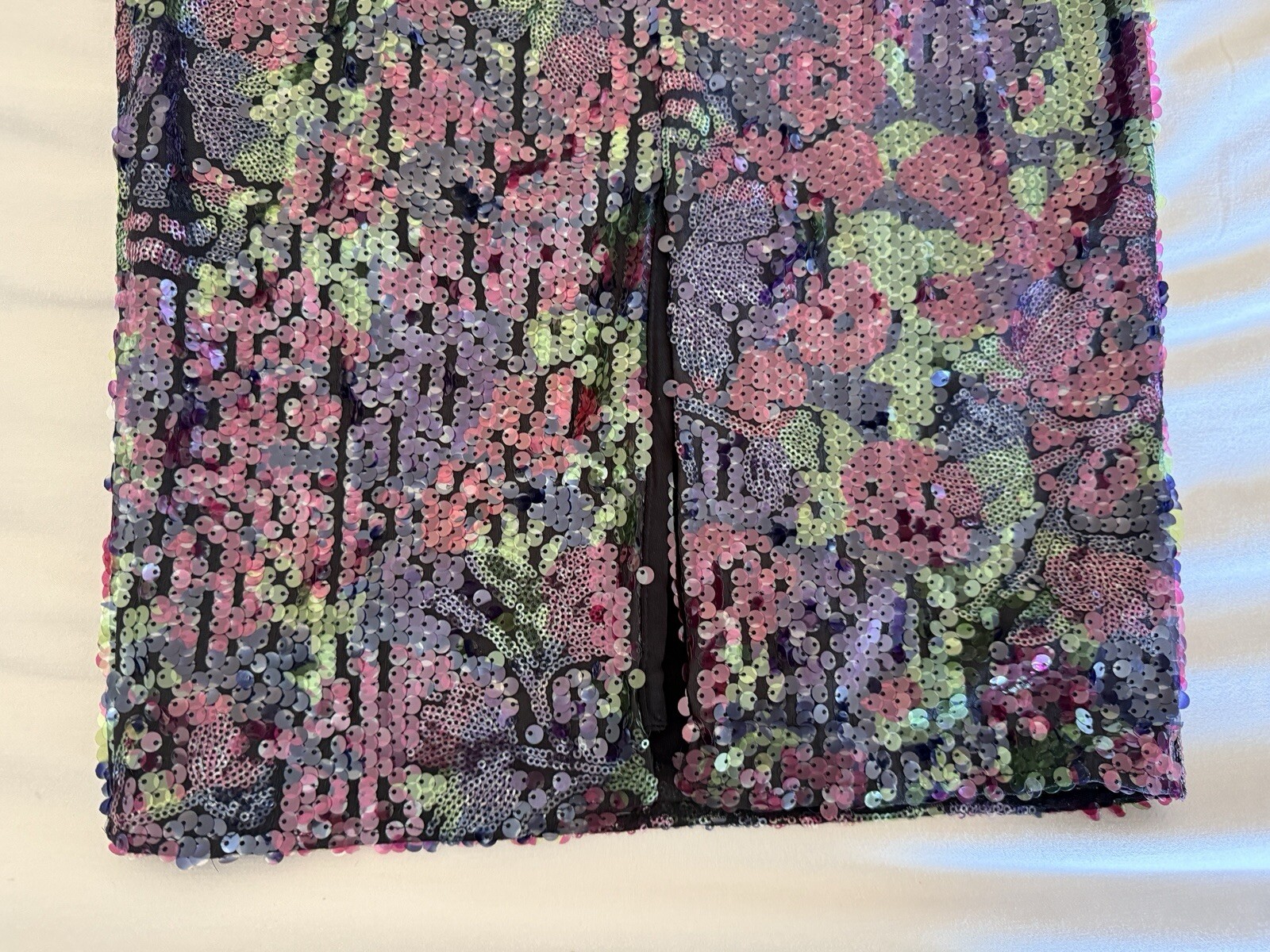 Dress the Population Nicole Sequined Deep Plum Midi Dress Pencil Belted Small S