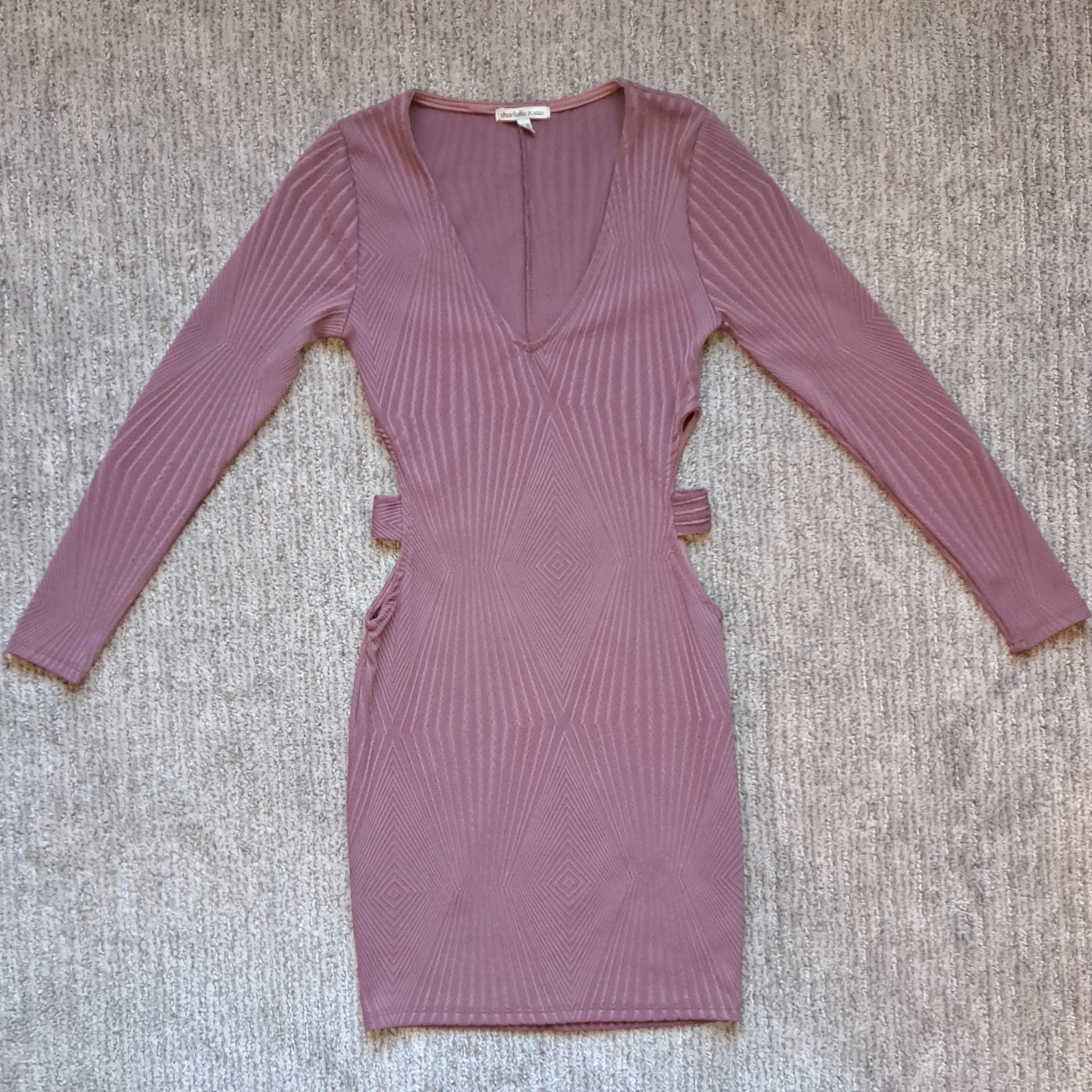 Charlotte Russe Night Ribbed Form Fitting Dress Cutouts Deep V-Neck Size XS 👗👗