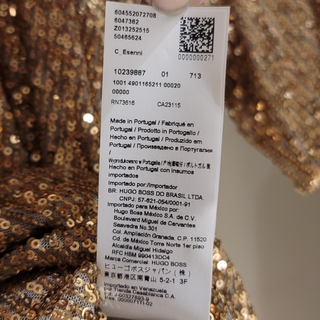 NWT Boss by Hugo Boss C Esenni Gold Sequin Mini Shift Dress Women’s Size Small