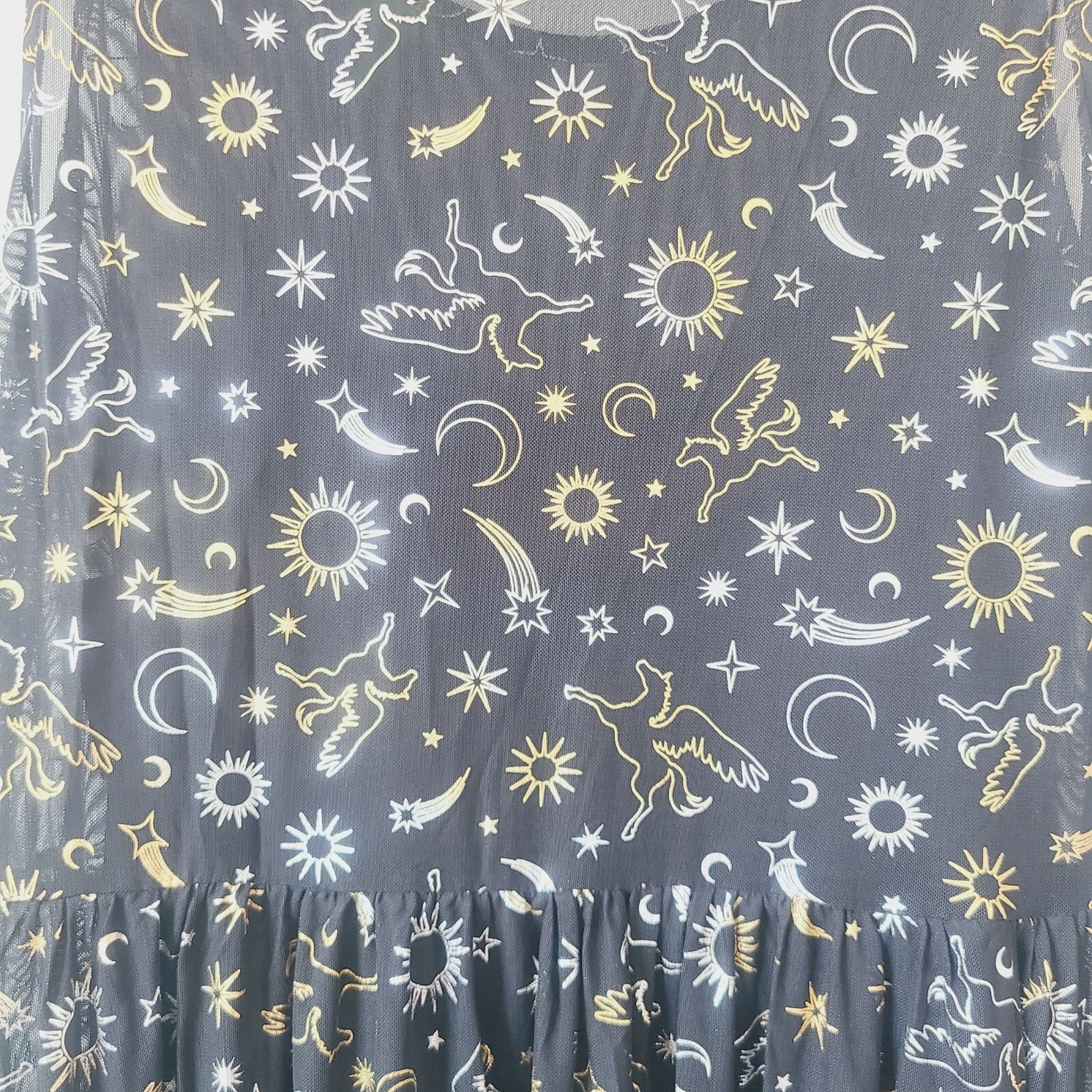 Cosmic Aura Astrology Celestial Stars Moon Foil Mesh Maxi Dress Plus Size 4X Bla