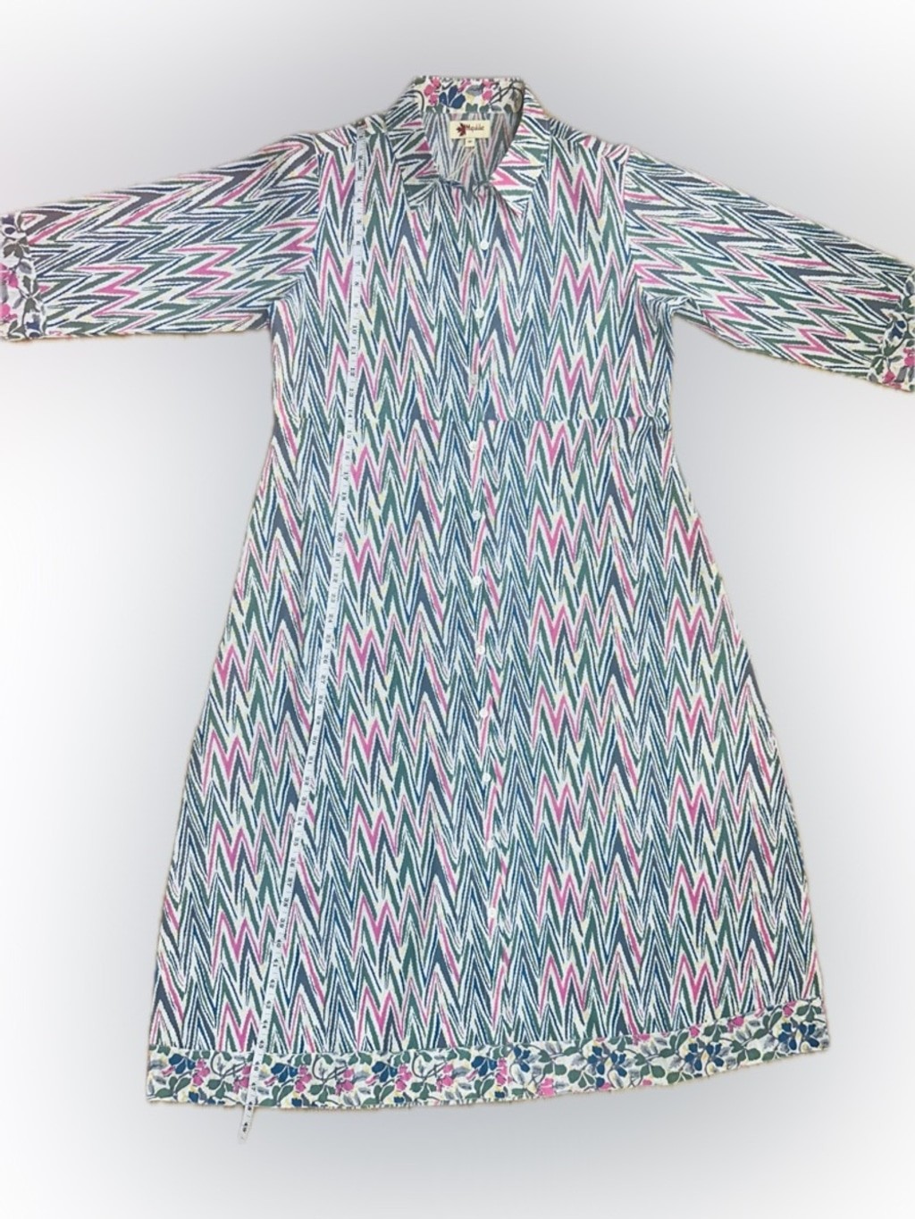 NWT Mapulder SZ M Chevron Midi Shirt Dress Pink/White/Blue/Green/Gray/Bust 40”