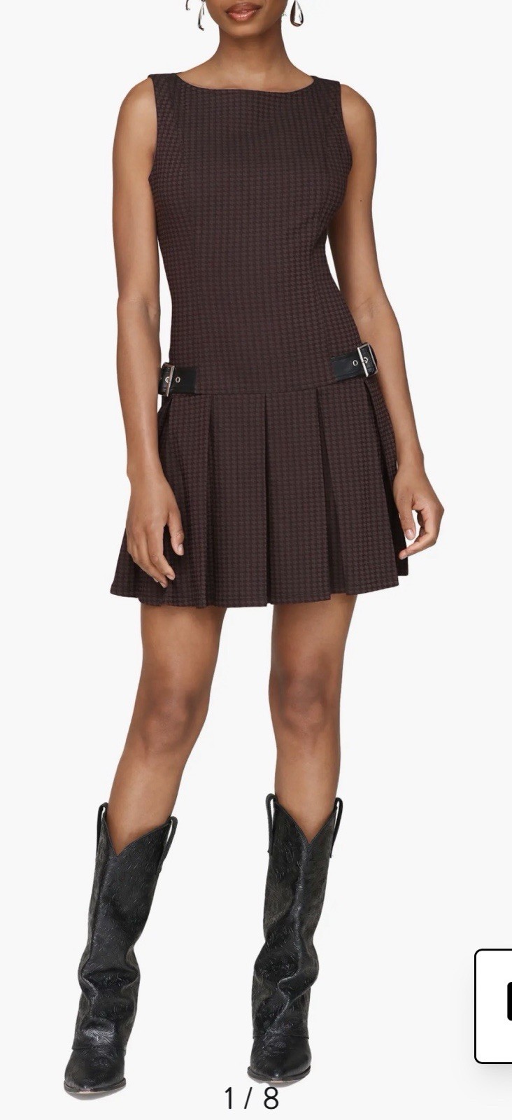 Avec Les Filles Pleated BoatNeck MiniDress Drop Waist Buckle Schoolgirl Academia