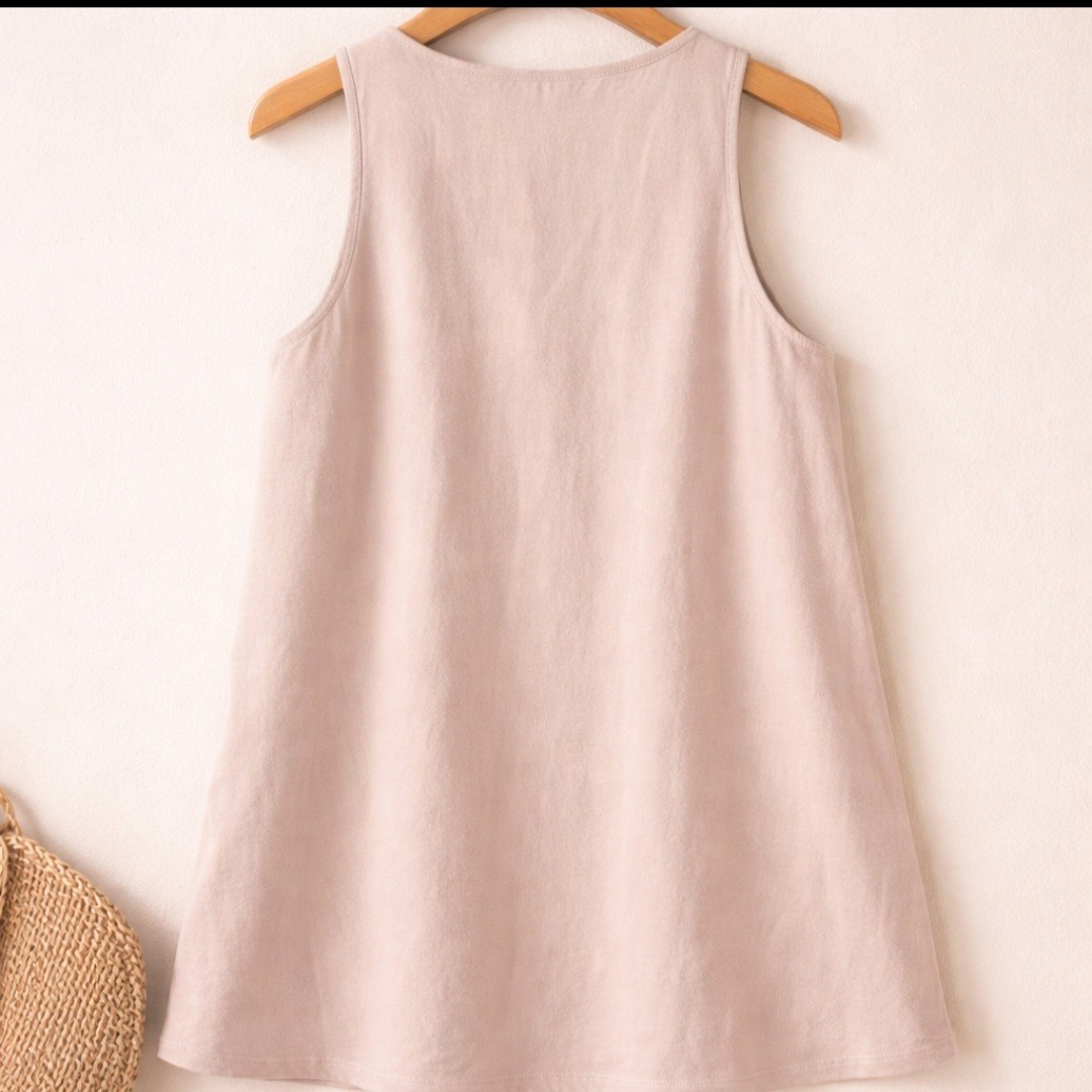 By Together Embroidered Floral V-Neck Sleeveless Dress Beige Women’s M