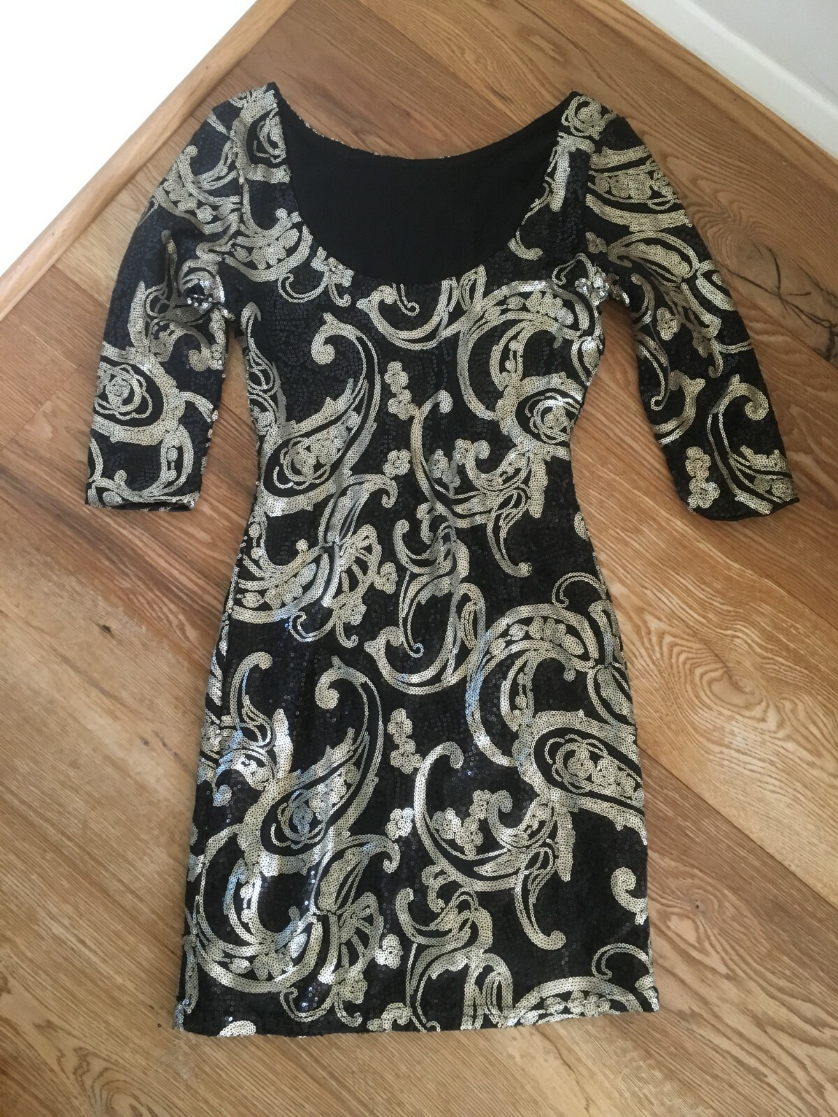 Jane Norman Black Sequin Bodycon Party Dress Size 8 Xmas Party Sparkle Silver