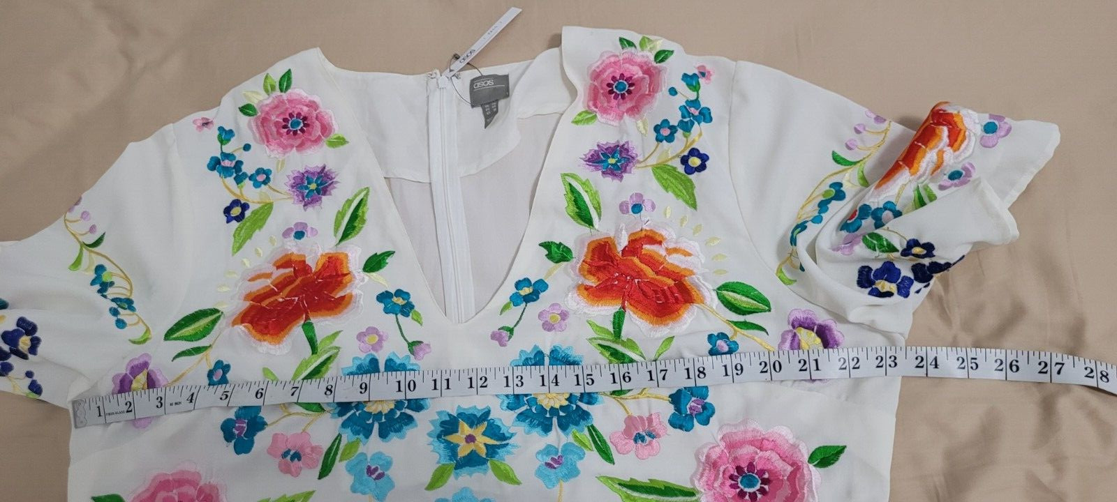 ASOS White Floral Embroidery Long A-Line V-Neck Flutter Sleeve Dress US 16/UK 20