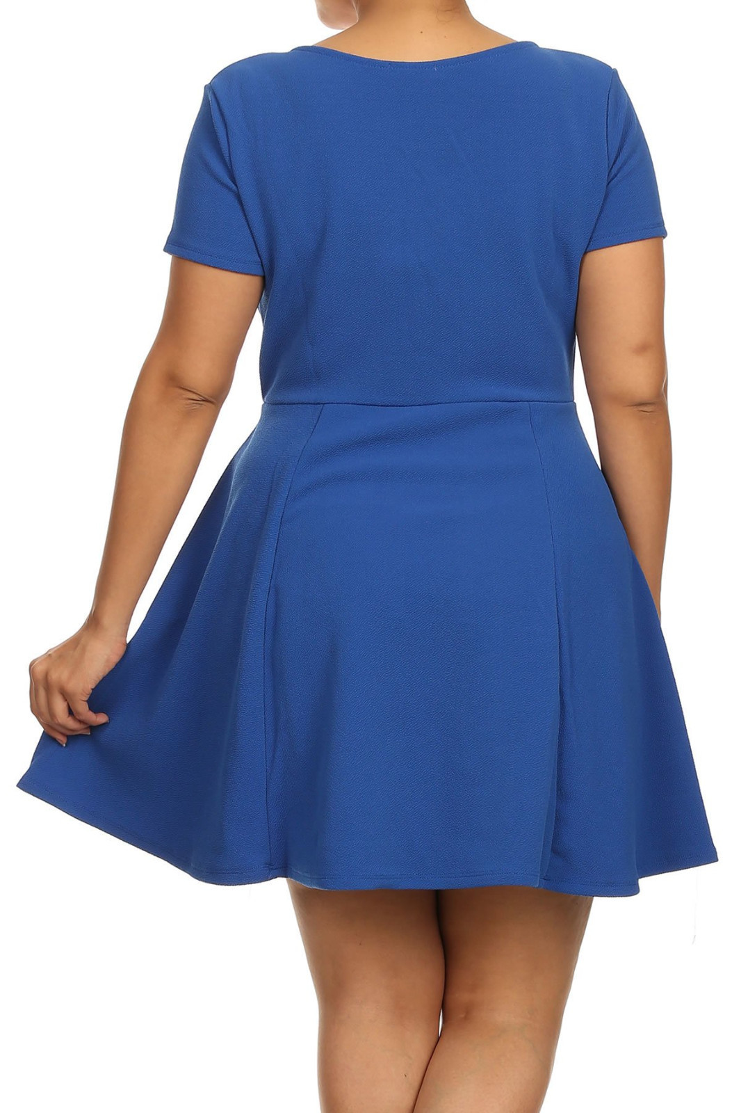 PLUS SIZE 1X 2X 3X PLEATED FLARE DRESS w/ SCOOP NECKLINE ROYAL BLUE BLACK RED