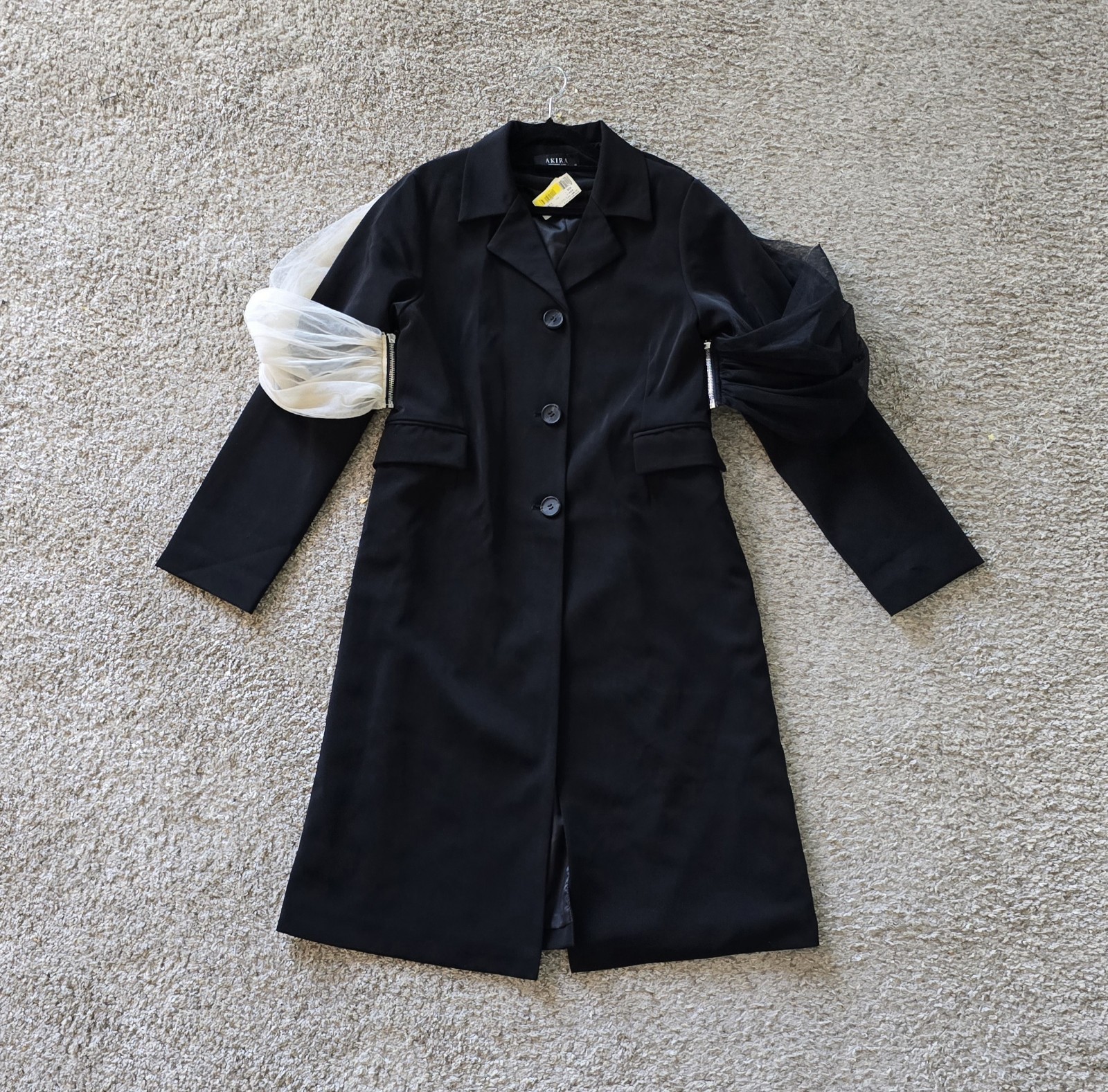 AKIRA Black Long Sleeve Blazer Dress with Sheer Contrast Sleeves Size M (NWT)