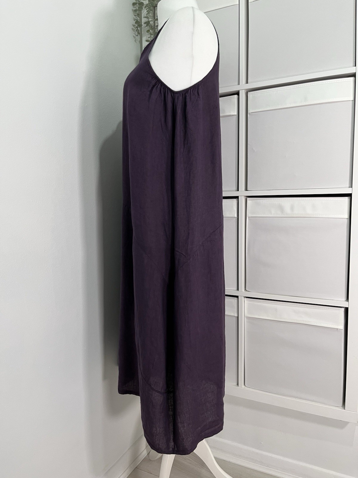 Diverse 100% Linen Italy Long Balloon Dress Fits 16 18 20 Pocket Relaxed Arty