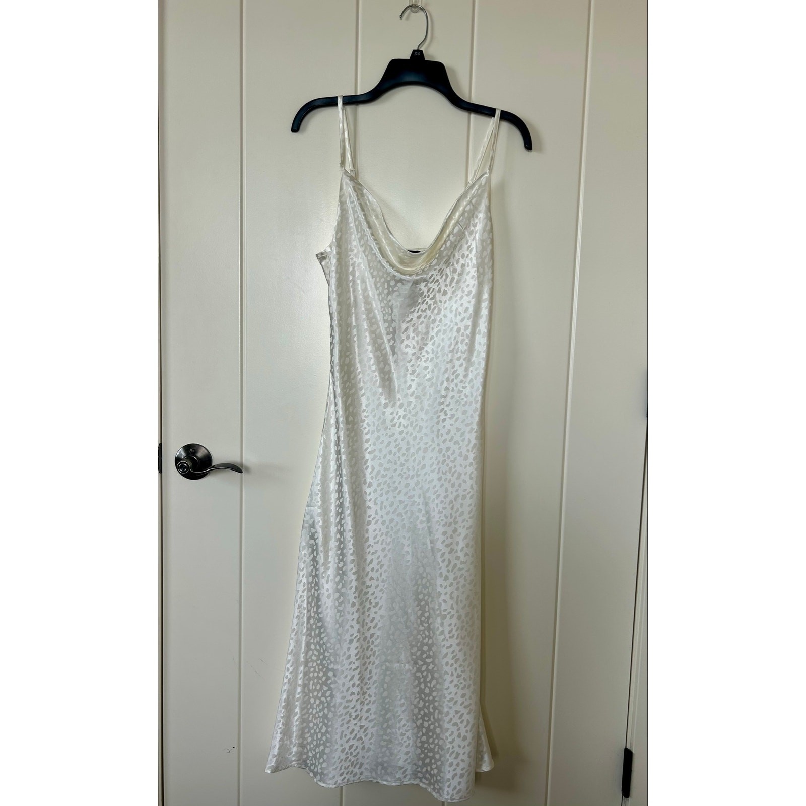 Forever 21 Satin Cowl Neck Leopard Print Long Cream Y2K Slip Dress Size S