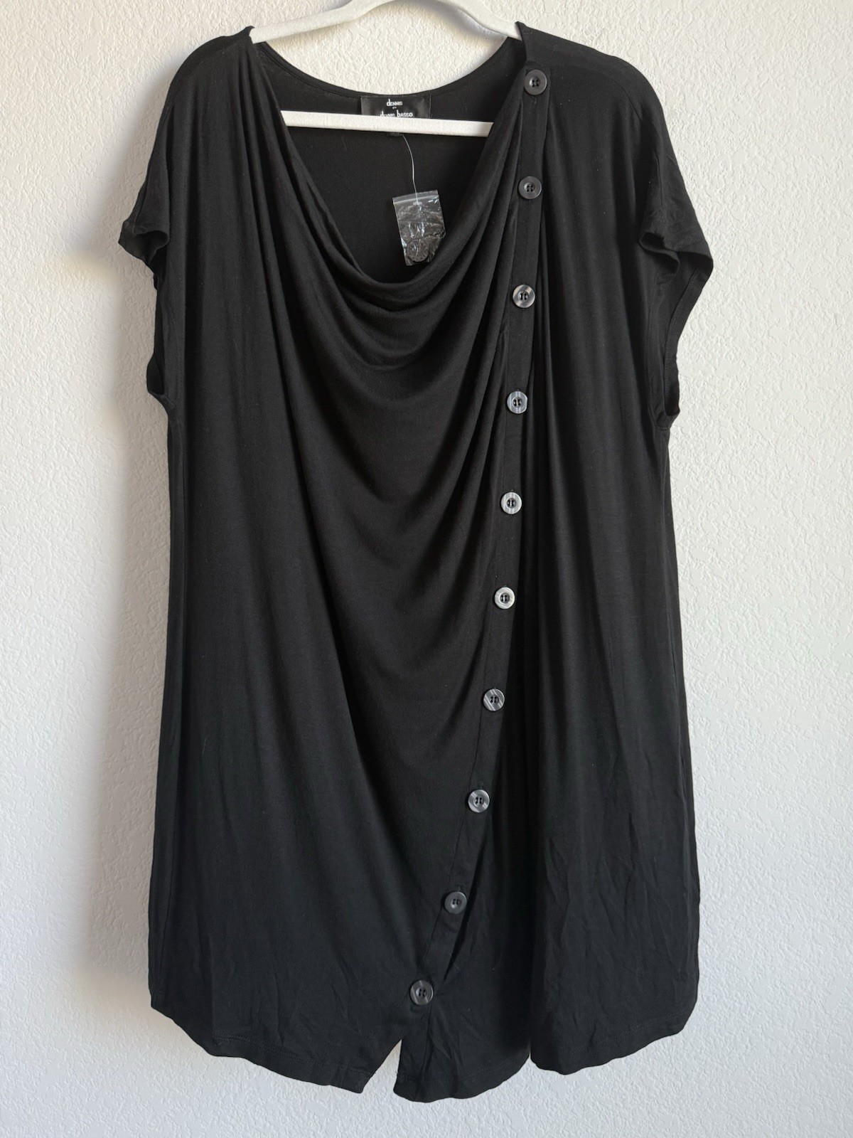Dennis By Dennis Basso Black Scoop Neck Short Sleeve Button Dress Womens Size 2X