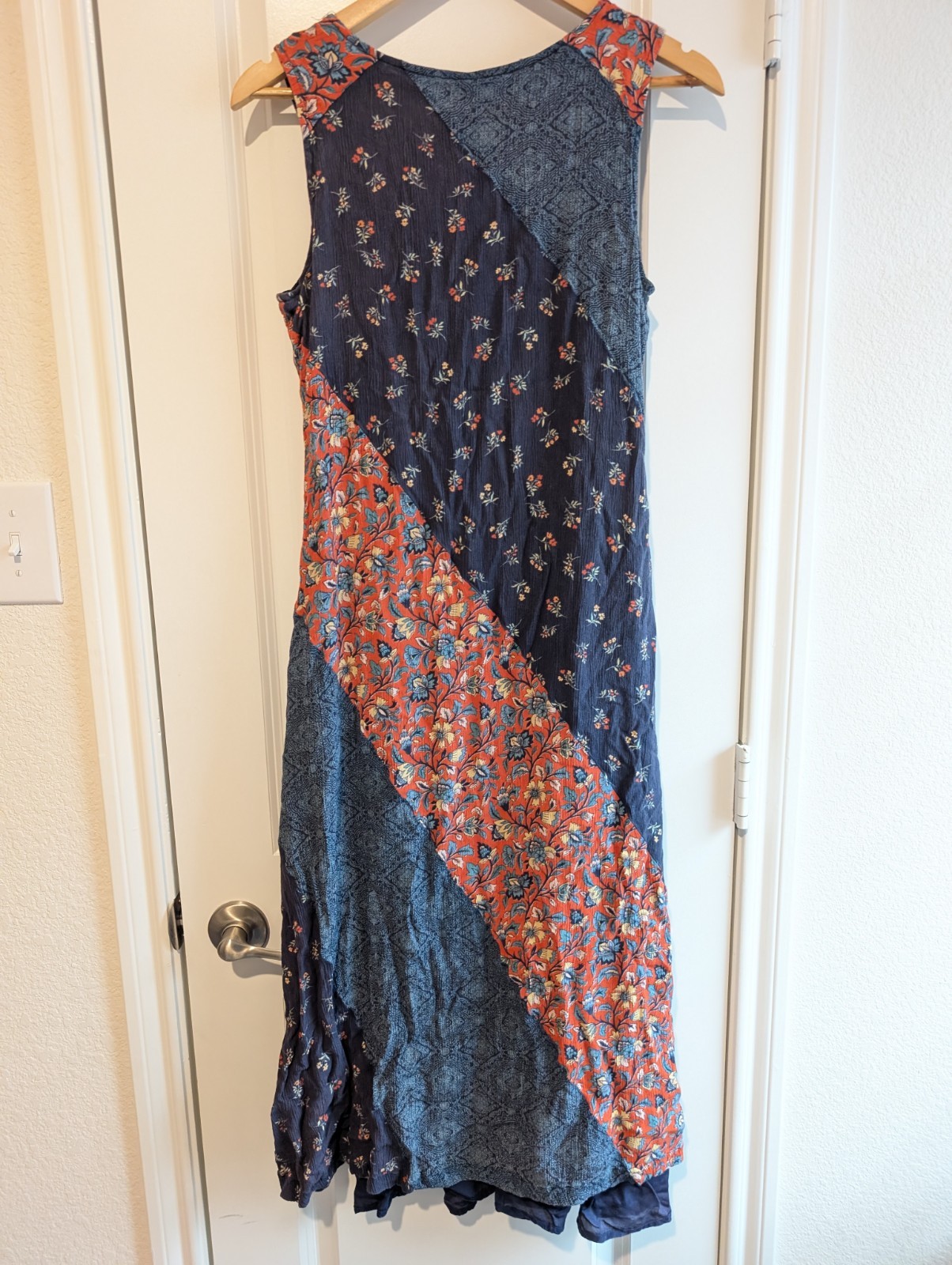 Coldwater Creek Womens M Dress Patchwork Boho Hippie Cottagecore Colorful Pocket