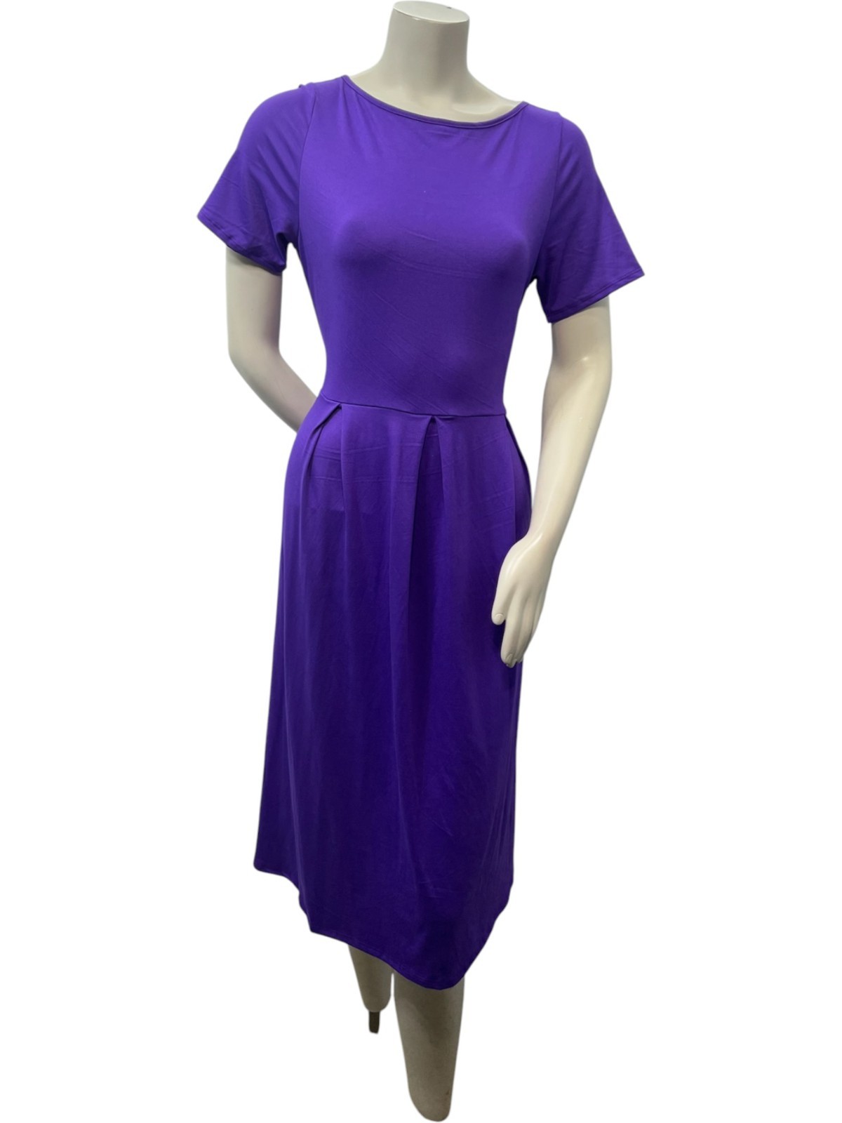 24 Seven Dress Womens Size Large Purple Short Sleeve Pockets Stretch New