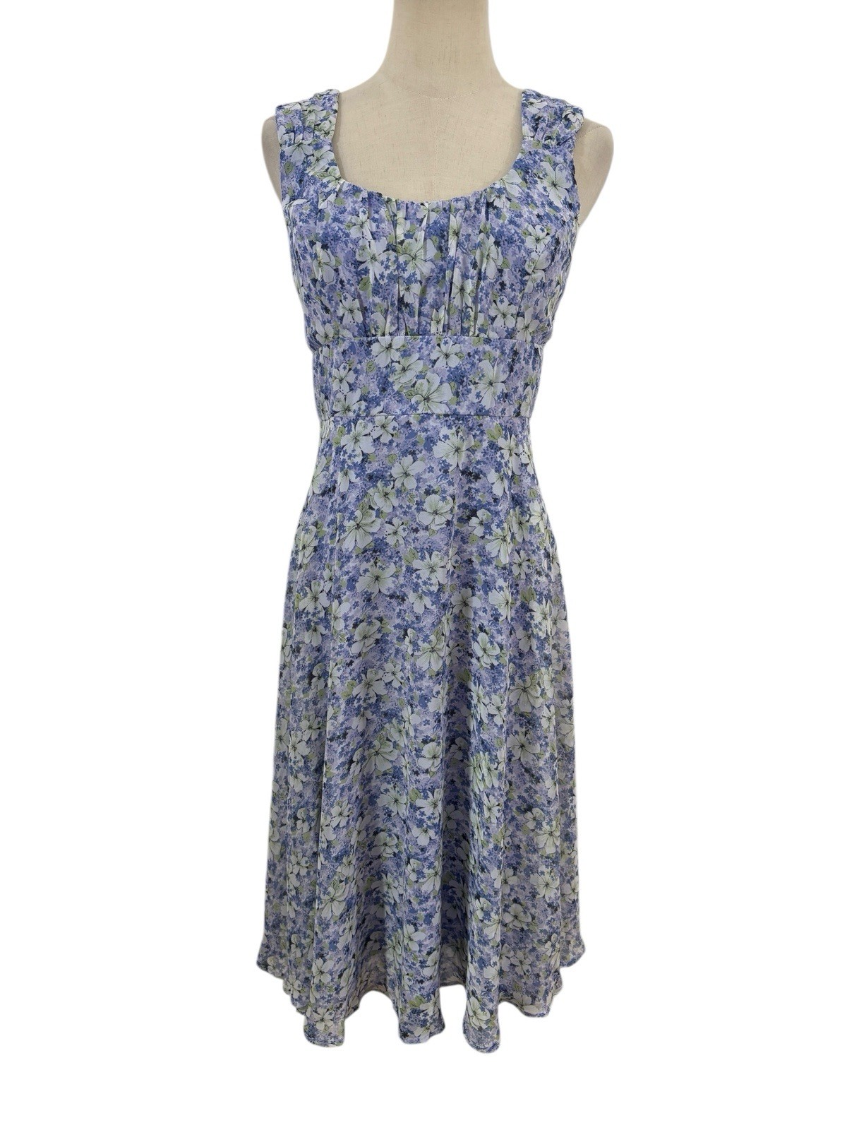 Y2K North Style Dress Chiffon Ditsy Floral Midi Sz 4 Cottagecore Milkmaid Purple