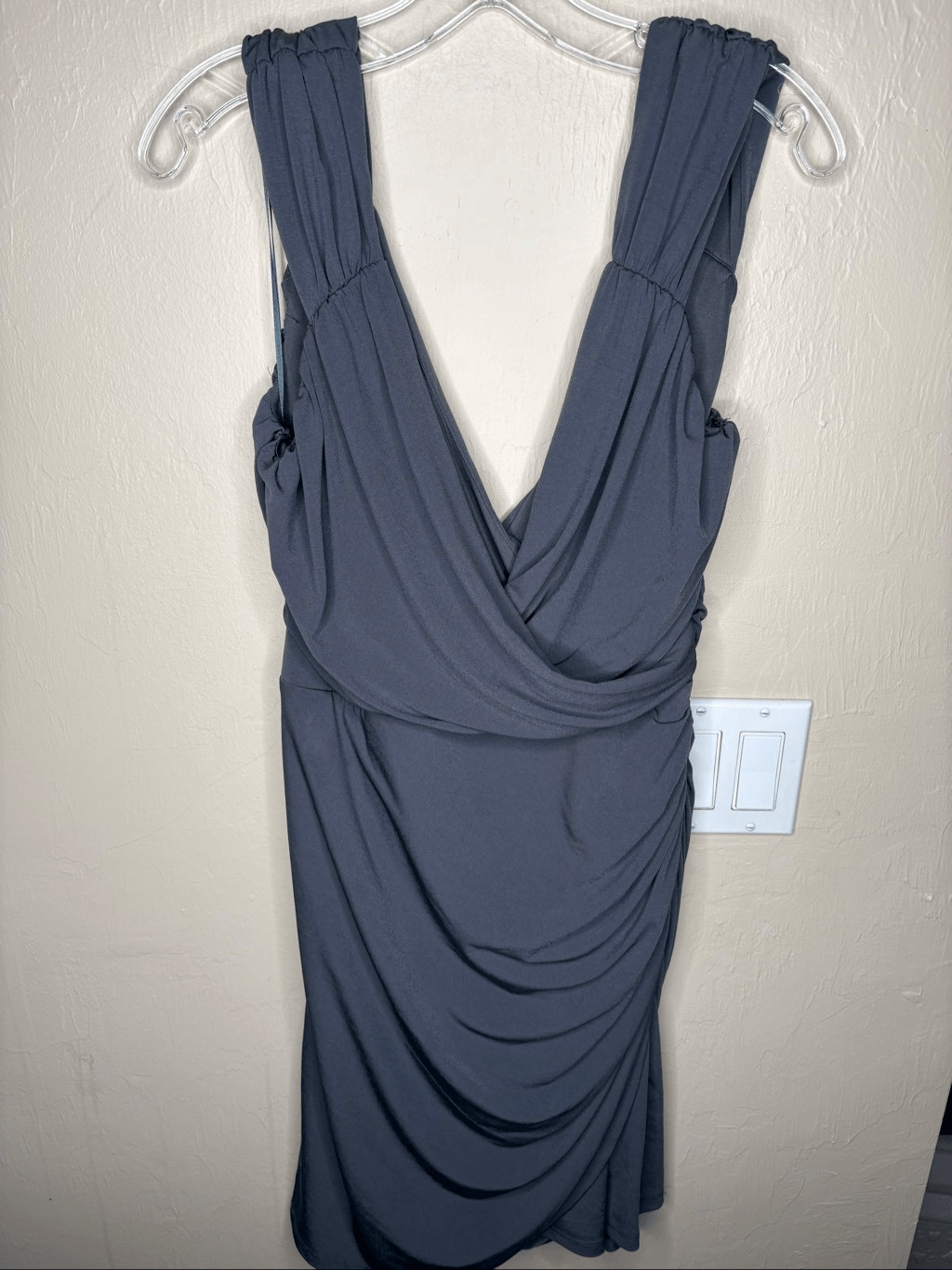 Boston Proper Gray Ruched Draped Sleeveless Cocktail Dress Medium-127