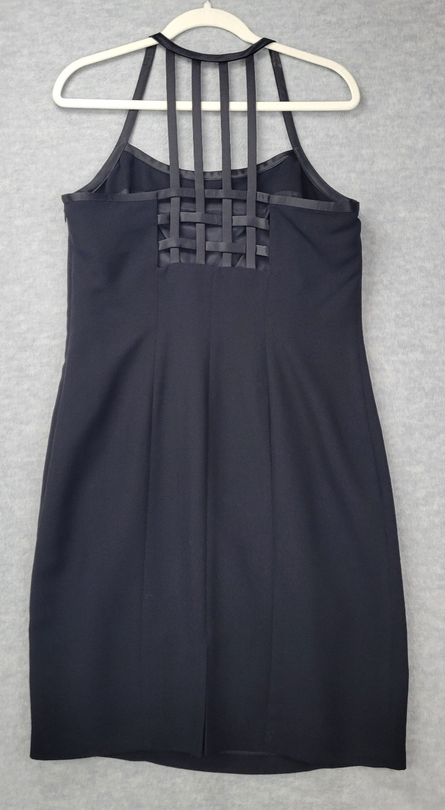 Amanda Smith Dress Lined Black Sheath Knee Length Lattice Back Women’s Size 12