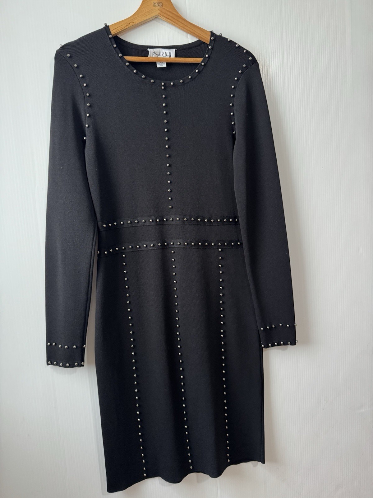 Josef Ribkoff Black Studded Midi Dress Long Sleeve Elegant Sheath Sz M Women’s