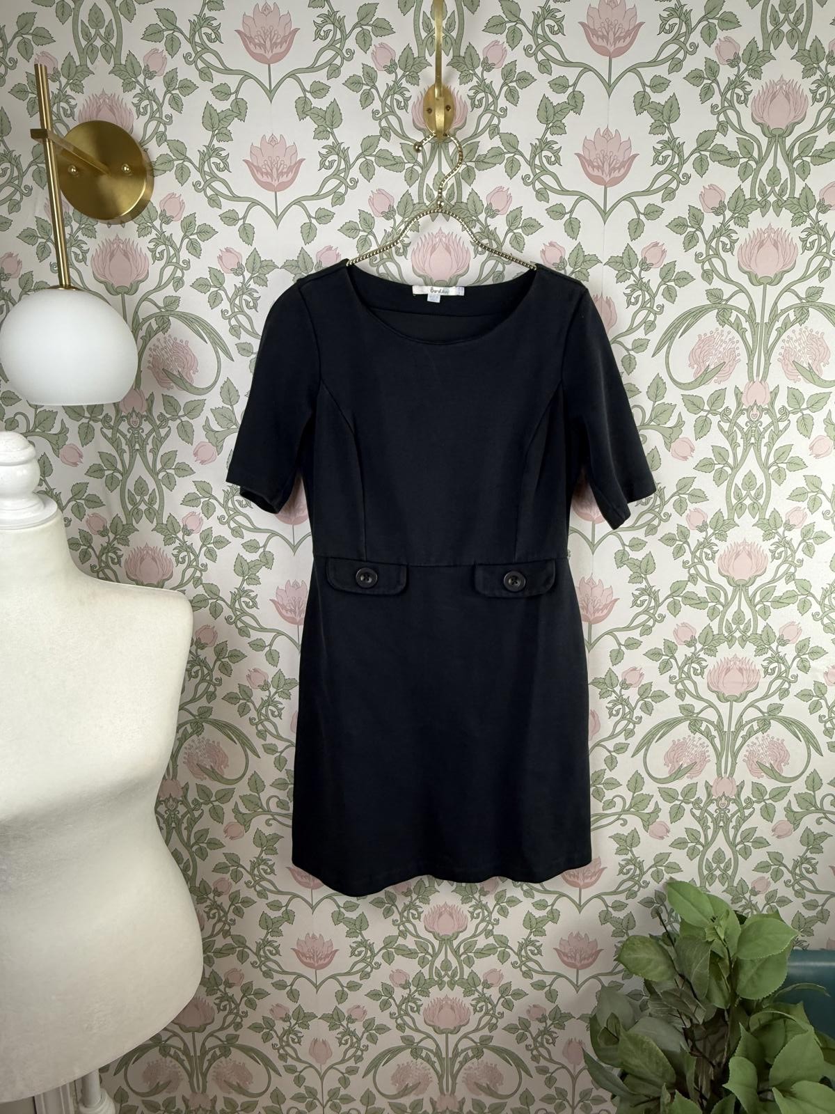 BODEN Black Audrey Pointe Sheath Button Above the Knee Length Dress – Size – 12