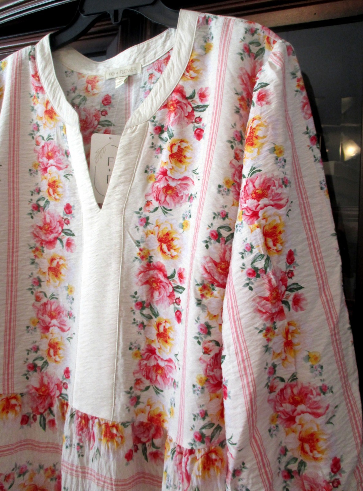 NWT Anthropologie Fig & Flower 3/4 Sleeve Tiered Midi Dress Peasant Floral 1X 2X