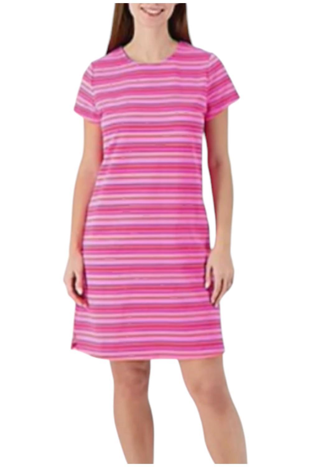 Sport Savvy Women’s French Terry T-Shirt Dress w Pockets Pink Stripe