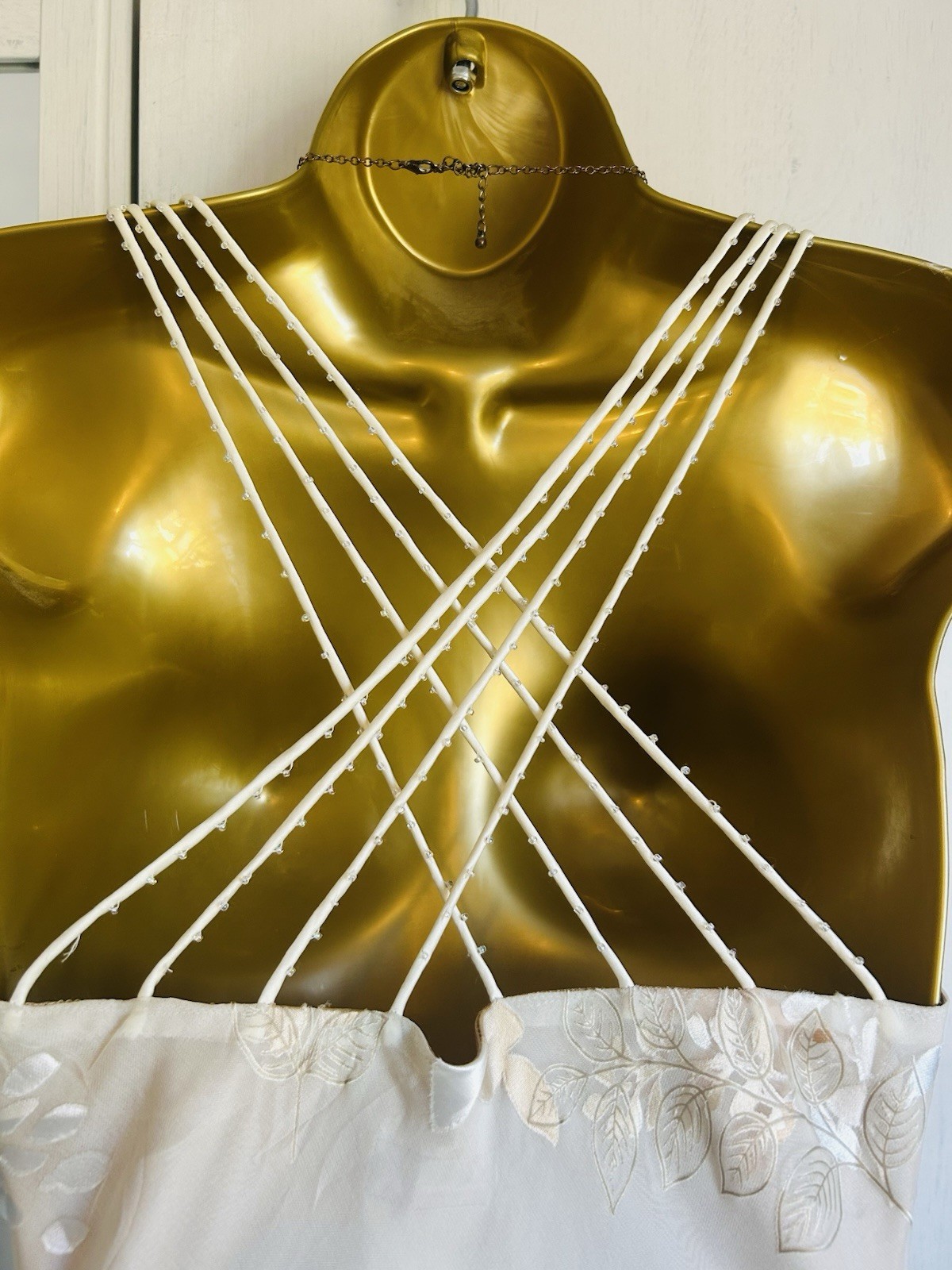Monsoon Vintage Silk Cream Gold Devore 20s Deco Y2K Bride Long Dress 12