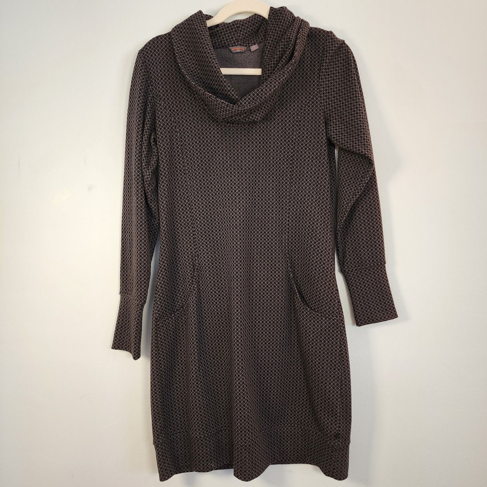Merrell Indira Geometric Cowlneck Ponte Dress Sz M NWOT Pockets Gray