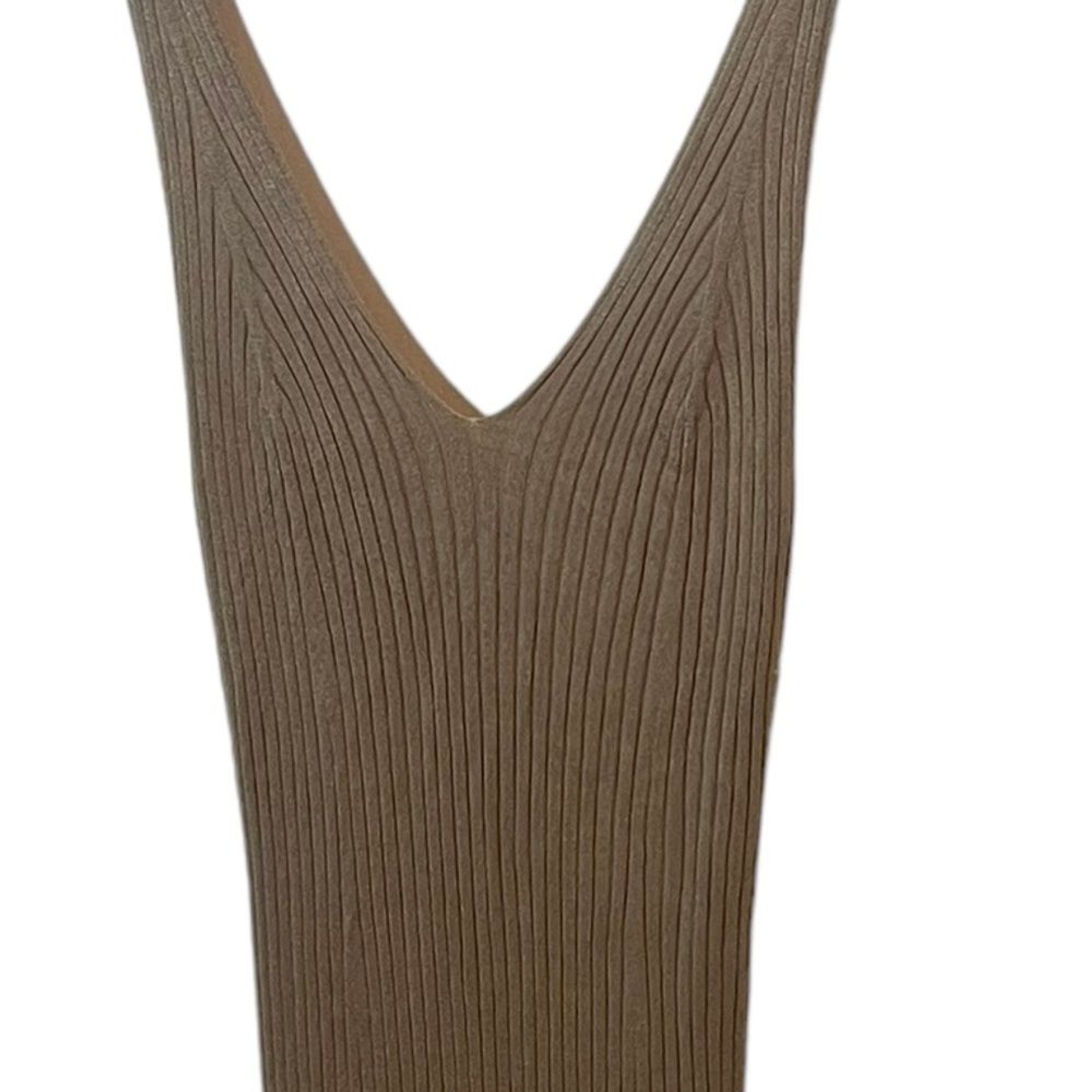 Mod Ref ribbed sleeveless maxi dress, tan, size Small