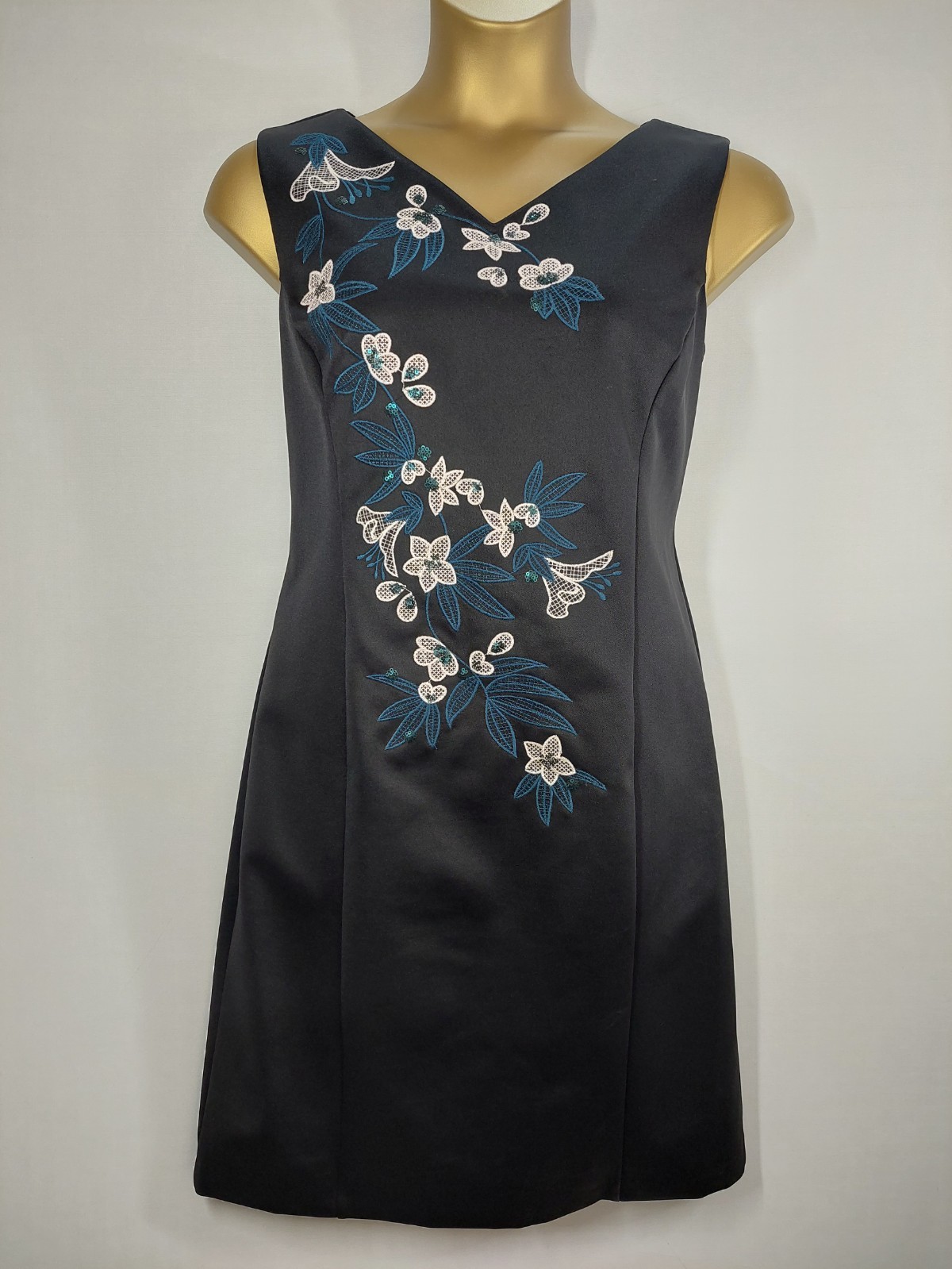 Precis Petite Black Embroidered Shift Dress UK 18 Floral Sequin Occasion Dress