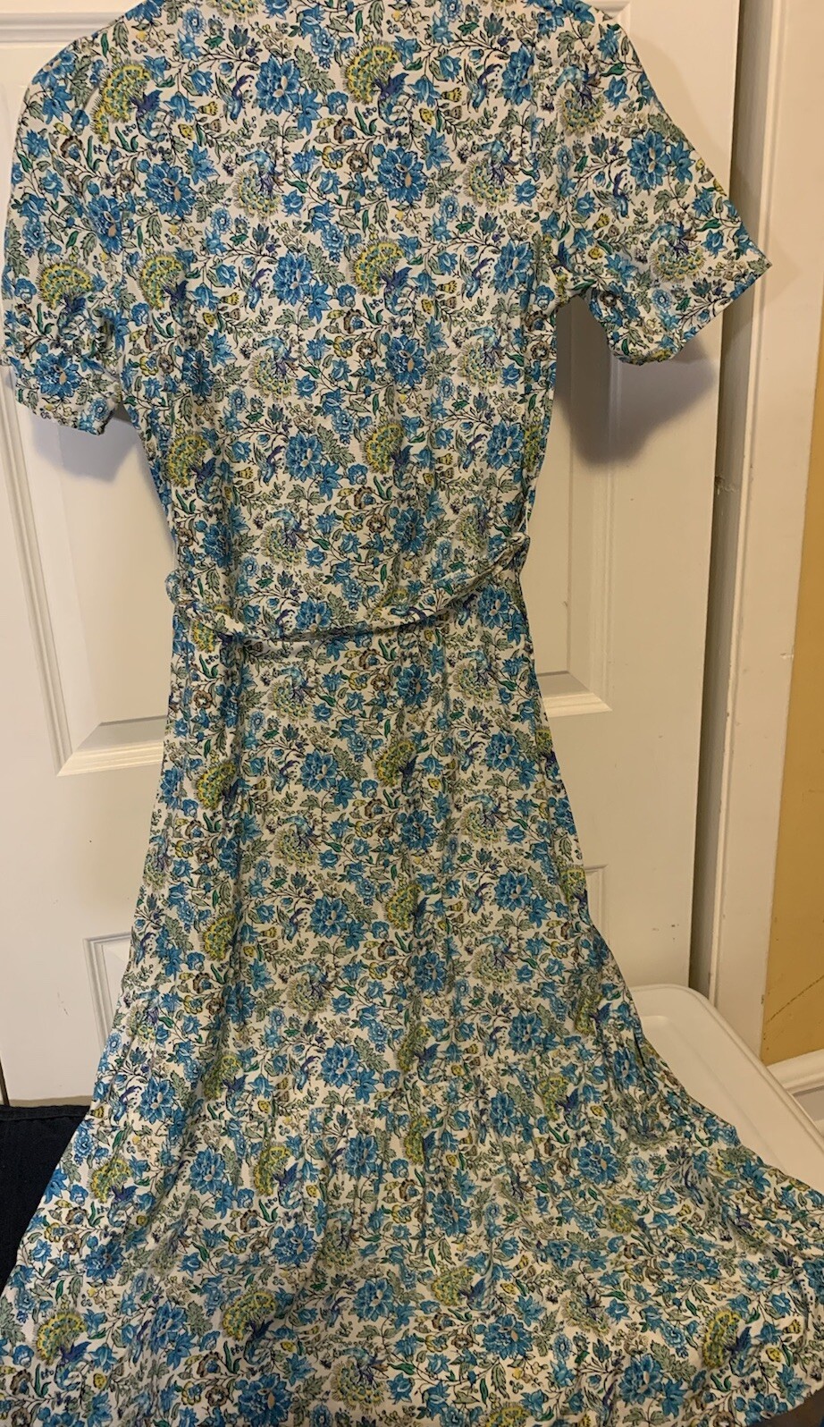 Loft Blue Green Yellow Floral Button Front Dress Sz XSP Petite Belt Dress