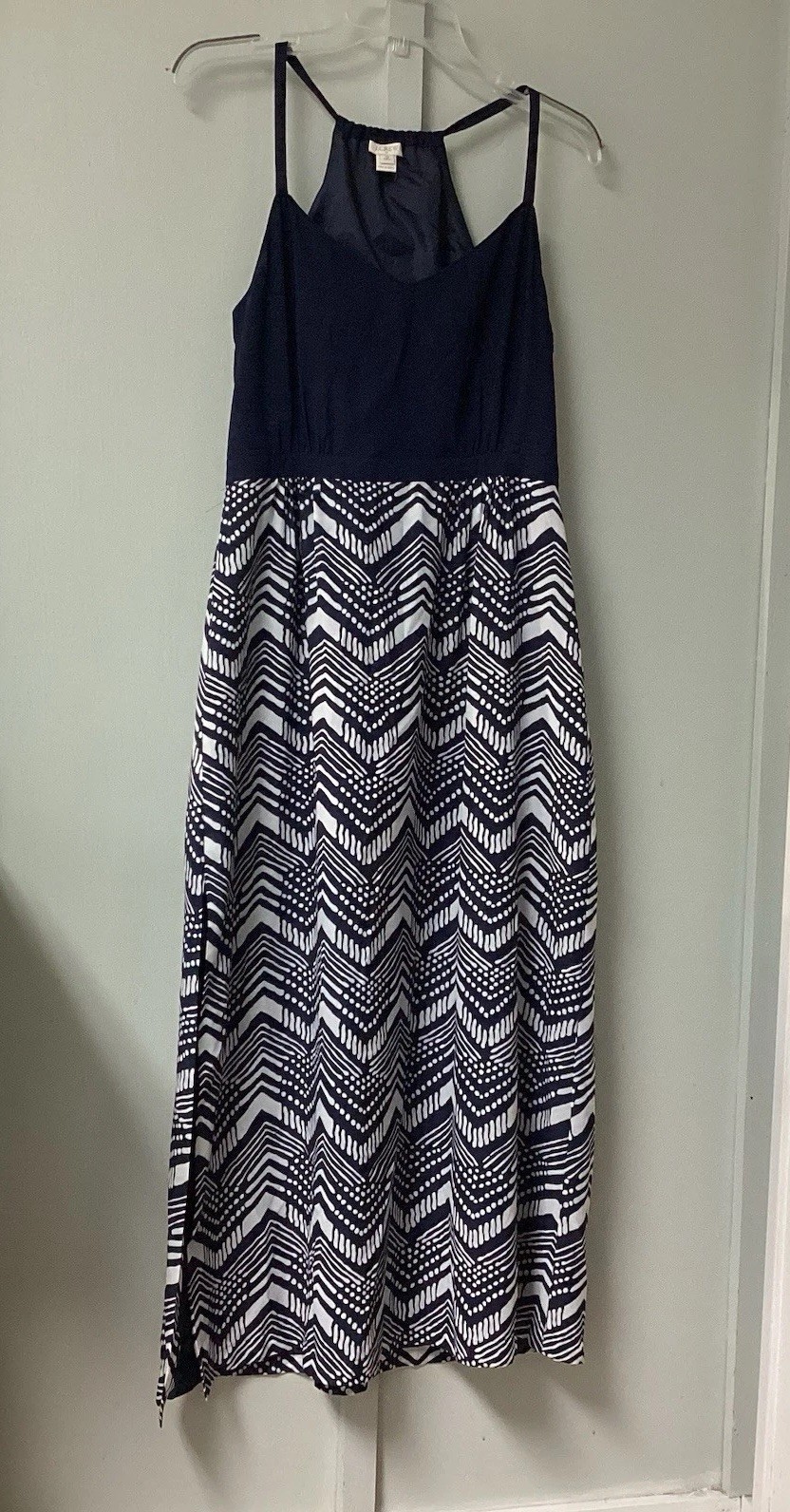 J. Crew Midi Dress Size 10 Petite Halter Polyester Slit Cut Side Zip Navy Lined