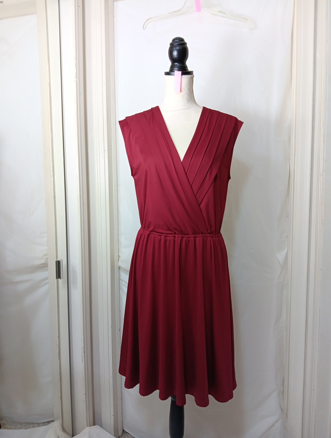 Allegra K Women’s Burgundy pleated faux Wrap Sleeveless Dress Size L