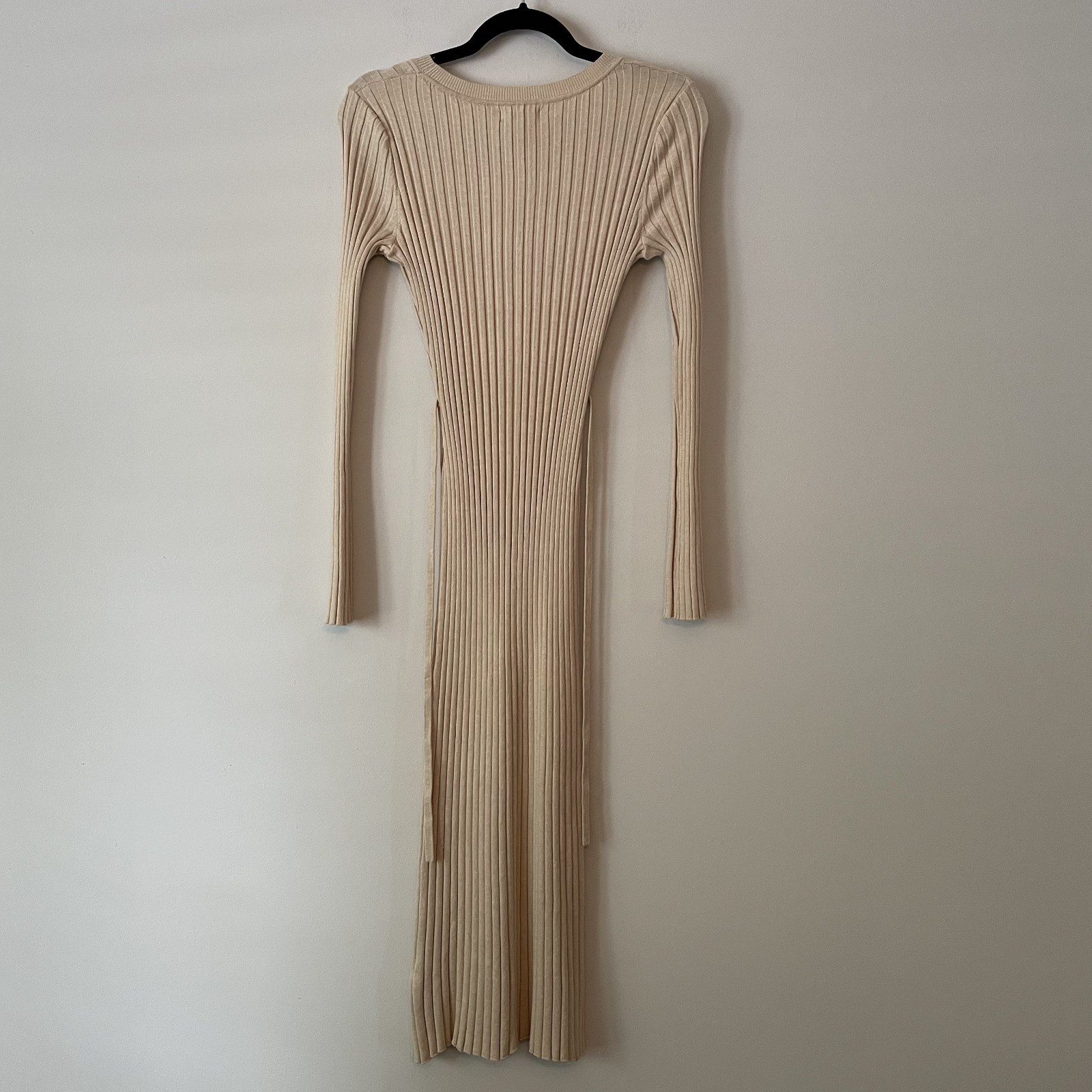 NWT Quince Cotton Cashmere Ribbed Long Sleeve Crew Midi Dress Heather Oatmeal XS