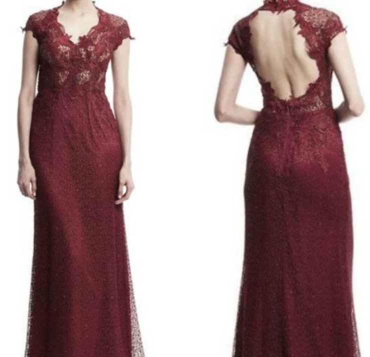NEW ALBERTO MAKALI $999 BORDEAUX OPEN BACK LACE EVENING GOWN DRESS SZ 10