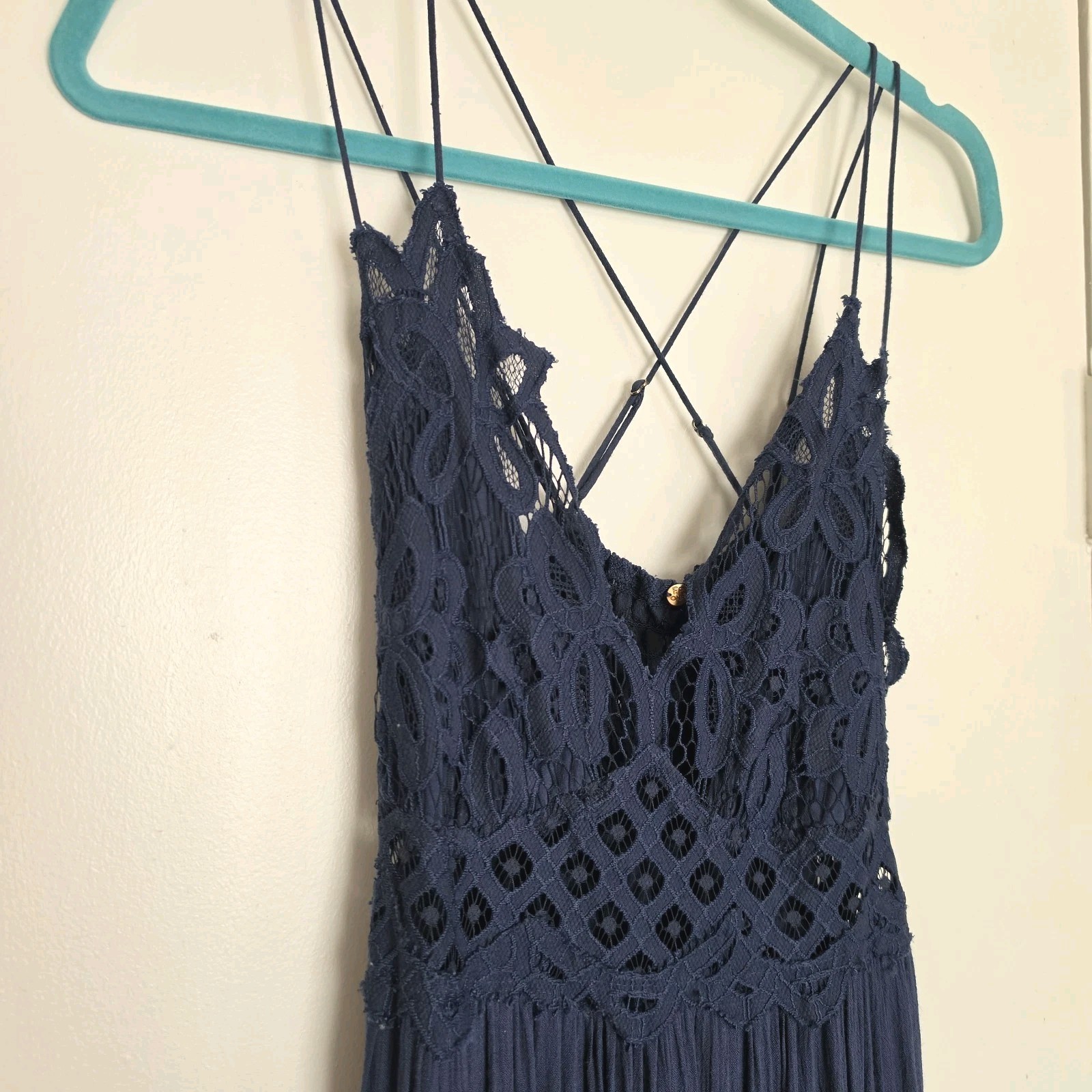 Free People FP One Adella Boho Maxi Slip Dress Womens Large Blue Ruffle Strappy