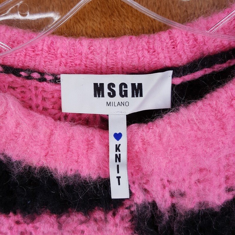 MSGM Sweater Dress Womens Small Pink Black Check Pullover Fuzzy Mohair Oversized