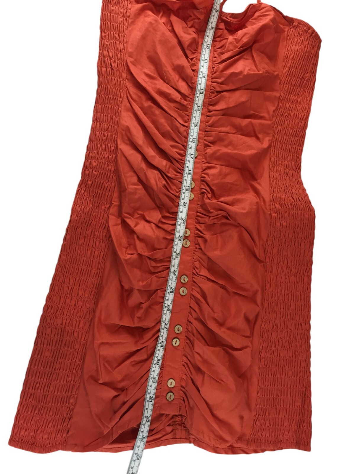 Free People Hold On Mini Dress Red Rust Size L Smocked Ruched Button Front NWT
