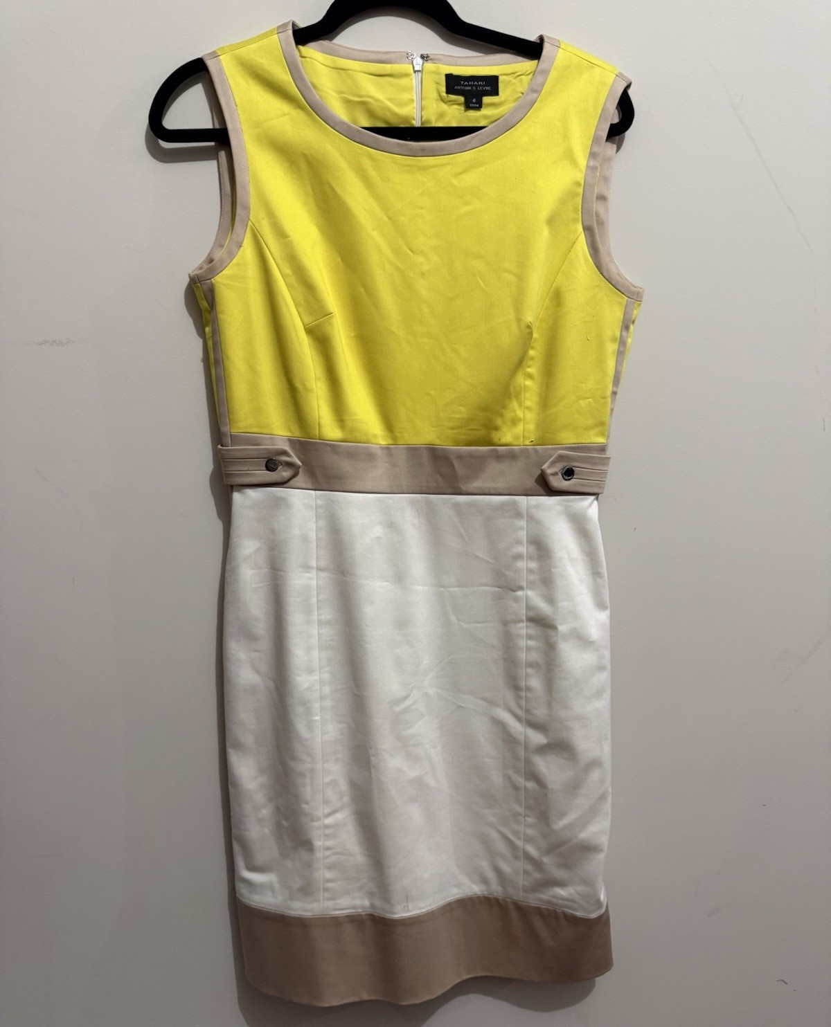 Tahari Arthur S. Levine Women’s Sheath Colorblock Dress Yellow/White/Beige 6