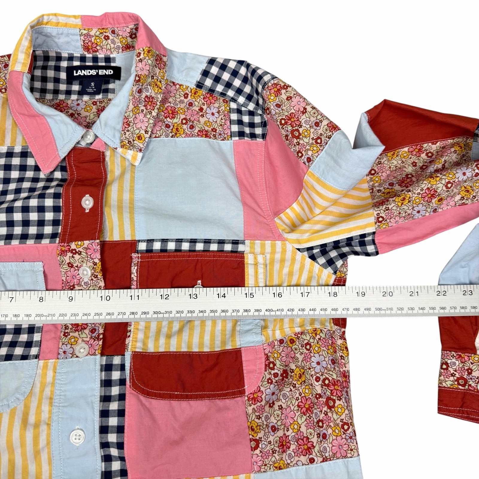 Lands End Patchwork Dress Womens Small Western Cottagecore Button Up Long Sleeve